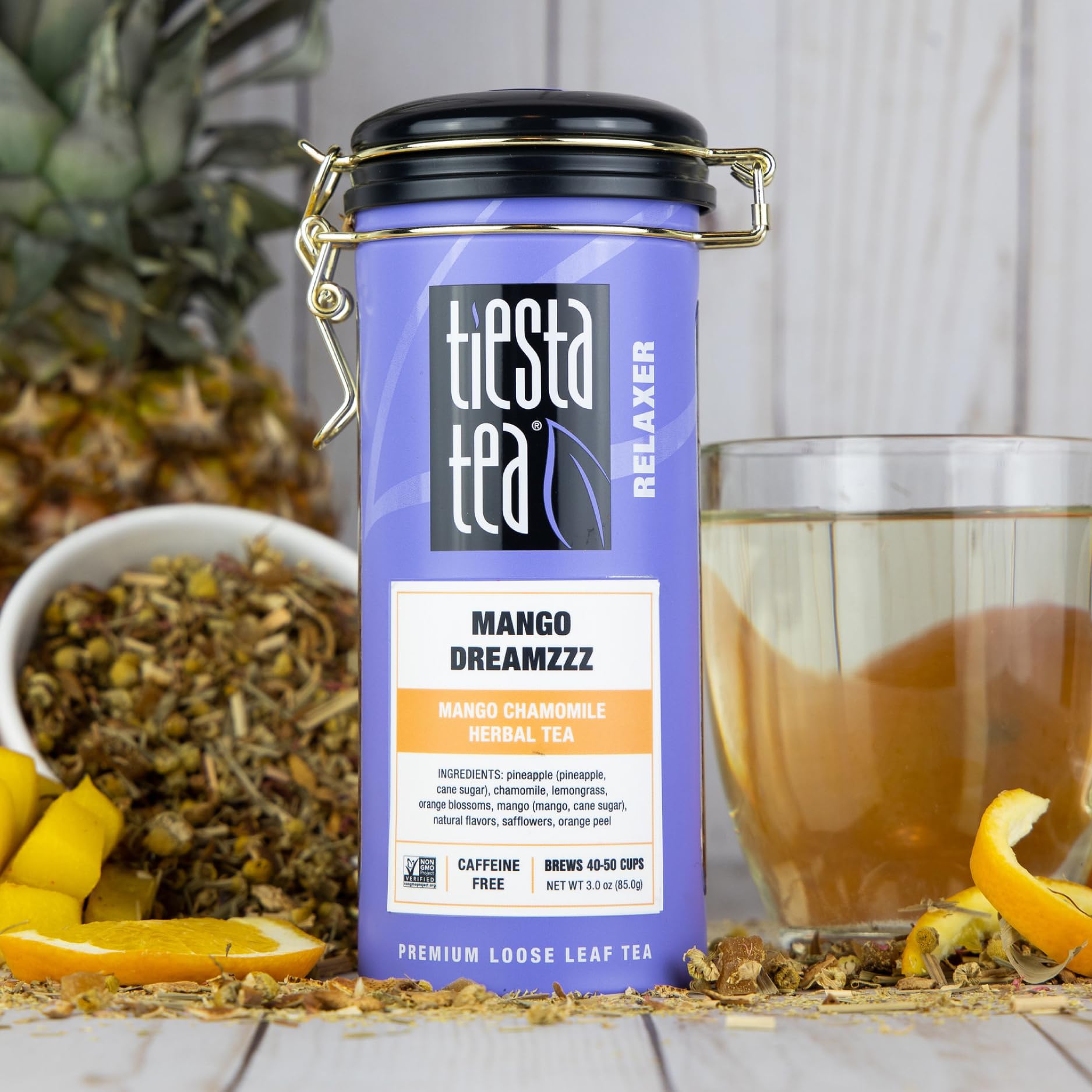 Tiesta Tea - Mango Dreamzzz Chamomile Loose Leaf Herbal Tea, Relaxing Chamomile & Lemongrass Blend, Caffeine-Free, Brew Hot or Iced, Refillable Tin