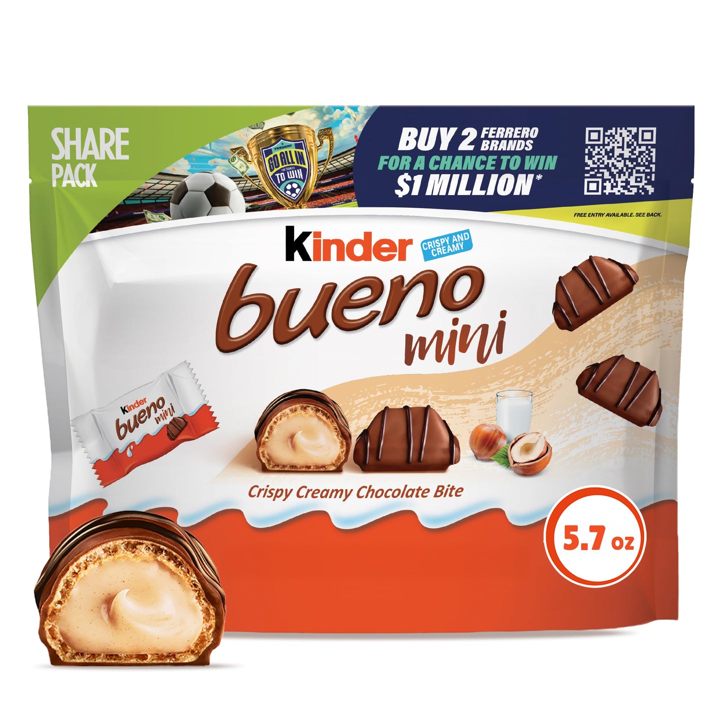 Kinder Bueno Mini Chocolate Bites with Crispy Wafer and Hazelnut Cream, Individually Wrapped, Share Pack, 5.7 oz