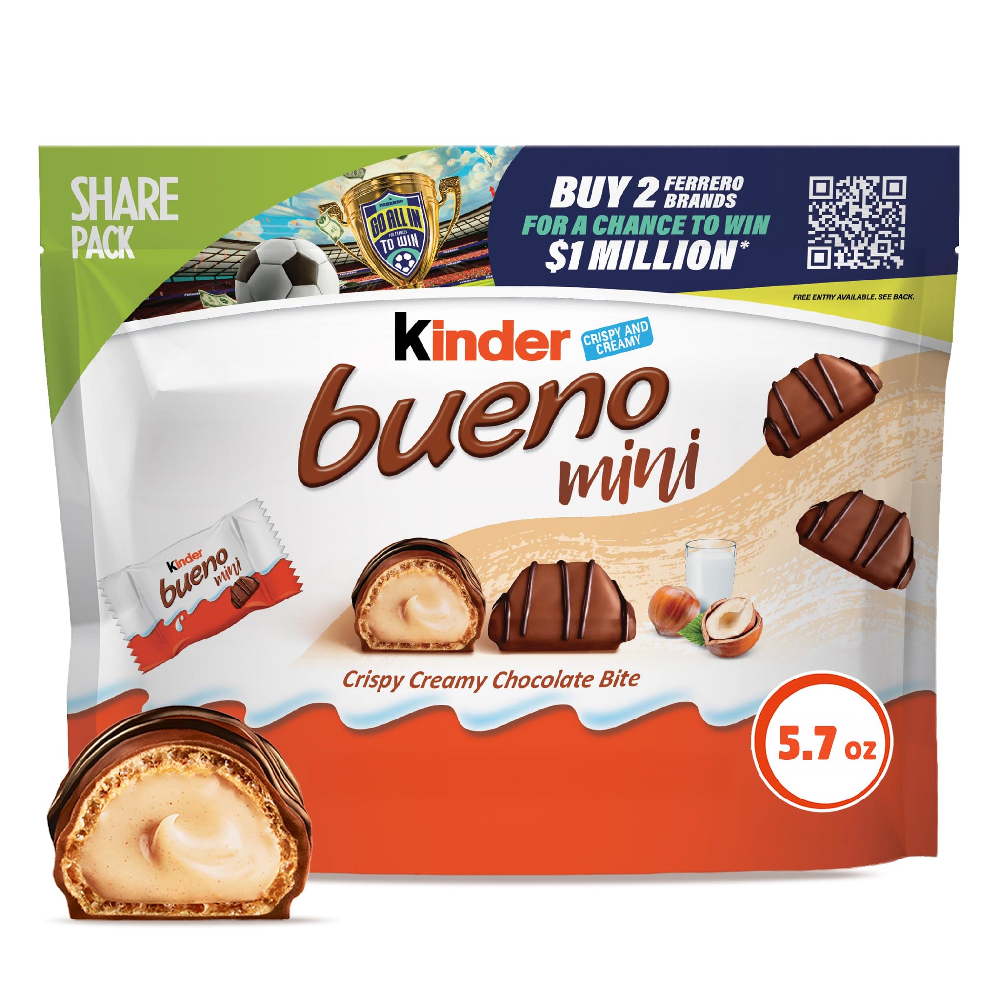 Kinder Bueno Mini Chocolate Bites with Crispy Wafer and Hazelnut Cream, Individually Wrapped, Share Pack, 5.7 oz