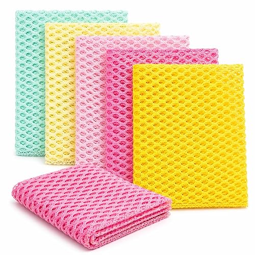 OliviaTree Dish Scrubber 5 Pack, Non Scratch Reusable Mesh Scrub Cloth for Washing Dishes Pots Pans Sink, Quick Dry Odor Resistant Sponge Alternative