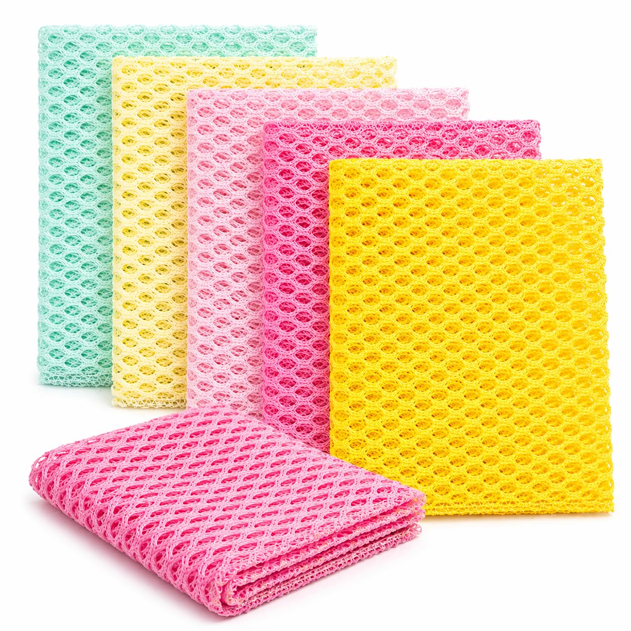 OliviaTree Dish Scrubber 5 Pack, Non Scratch Reusable Mesh Scrub Cloth for Washing Dishes Pots Pans Sink, Quick Dry Odor Resistant Sponge Alternative