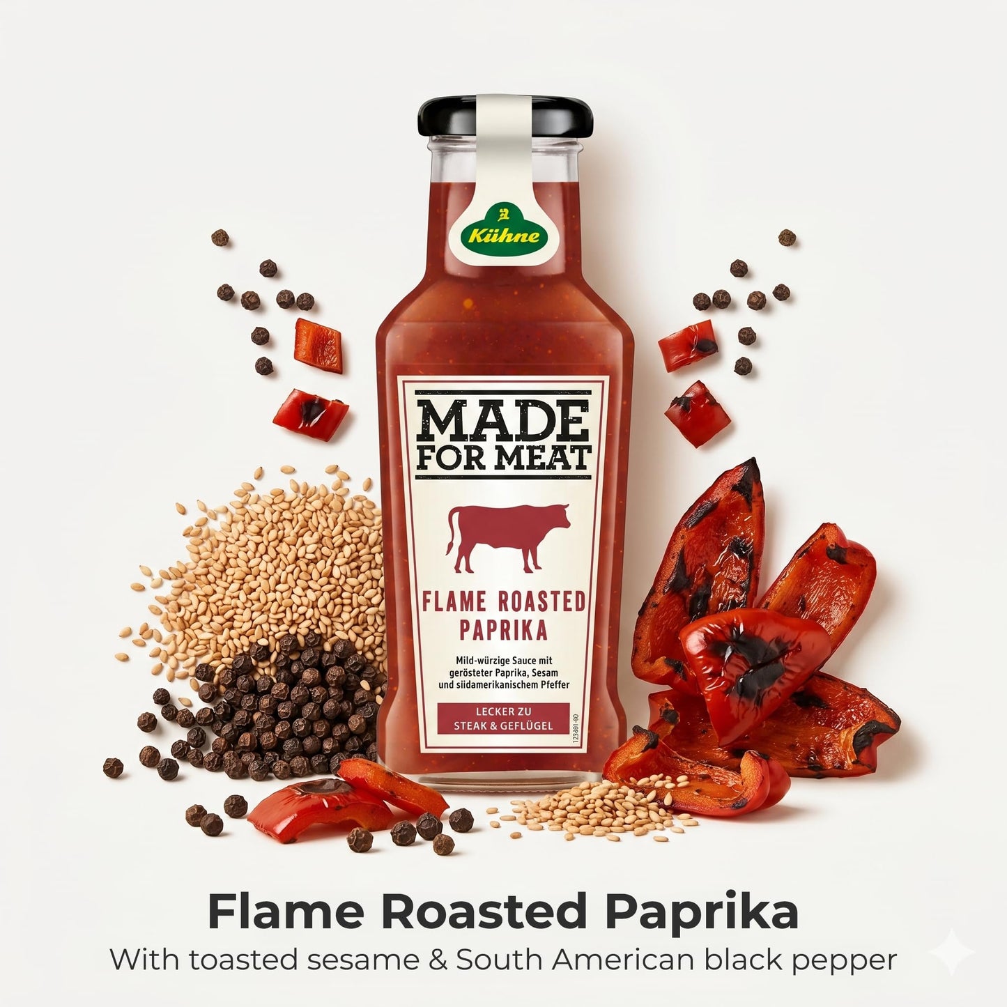 Kuhne Flame Roasted Paprika Sauce, 8oz Bottle, BBQ Sauce for Chicken Wings, Grilled Meat and Barbecues, Sweet, Smoky and Spicy