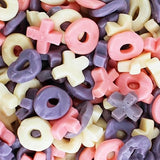Hugs and Kisses X’s and O’s Valentines Candy - Fun shaped Gummies - Pink Strawberry, White Pineapple, and Purple Grape Valentines Candy Gummy Bites (1