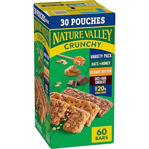 Nature Valley Crunchy Granola Bars, Oats & Honey, Peanut Butter, Oats & Dark Chocolate, Gluten Free, Value Pack, 60 Bars, 44.7 OZ (30 Pouches)