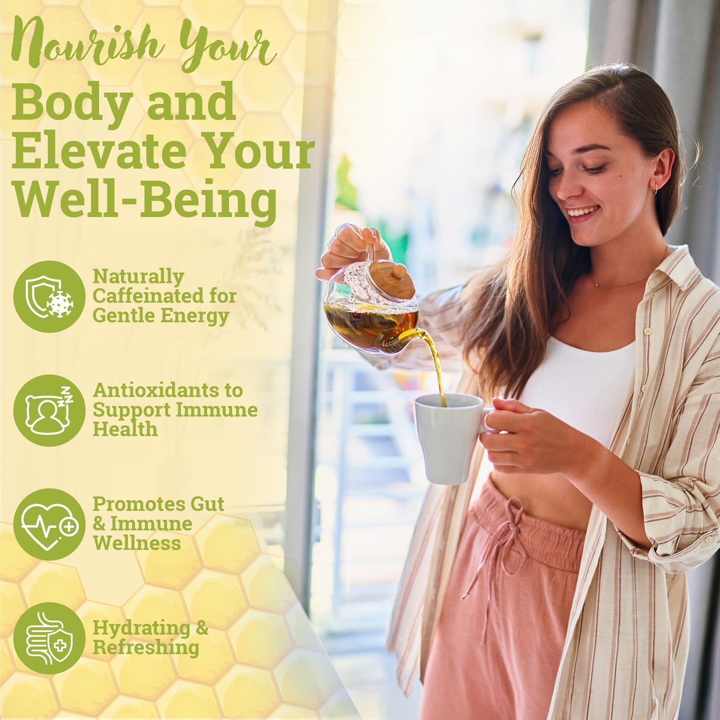 True Honey Apple Green Tea Bags - Honey Crystals Blended in Every Sachet - Young Hyson Green Tea with Apple - All Natural Contains Caffeine Tea Bag 24