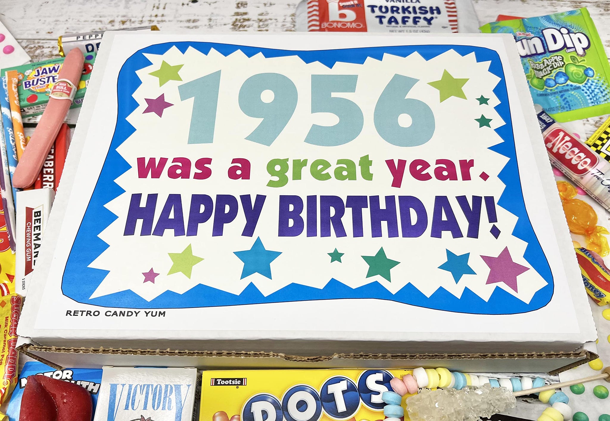 RETRO CANDY YUM ~ 1956 70th Birthday Gift Box of Nostalgic Candy from Childhood for 70 Year Old Man or Woman Born 1956