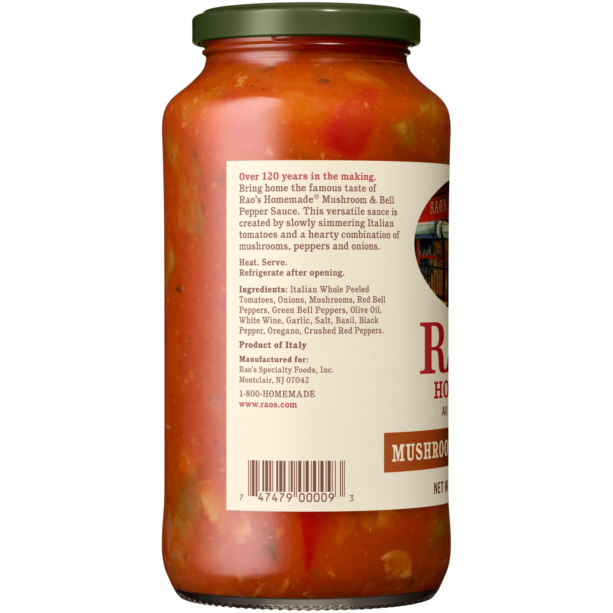 Rao's Homemade Mushroom & Bell Pepper Sauce Made with Italian Tomatoes, 24 oz