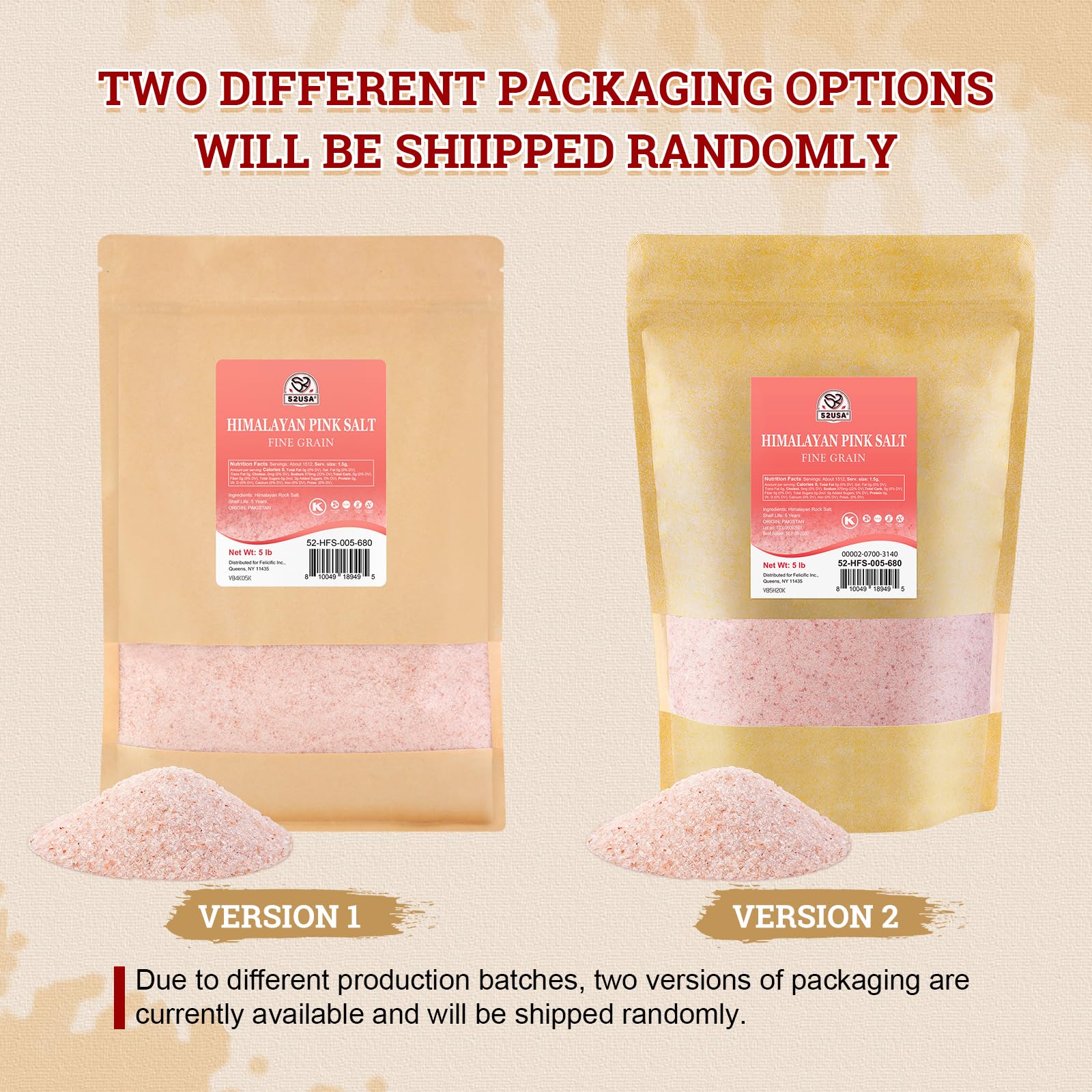 52USA Himalayan Pink Salt, Fine Grain, 80 oz (5 Pound), Pink Himalayan Sea Salt Fine, Kosher Salt, Rock Salt