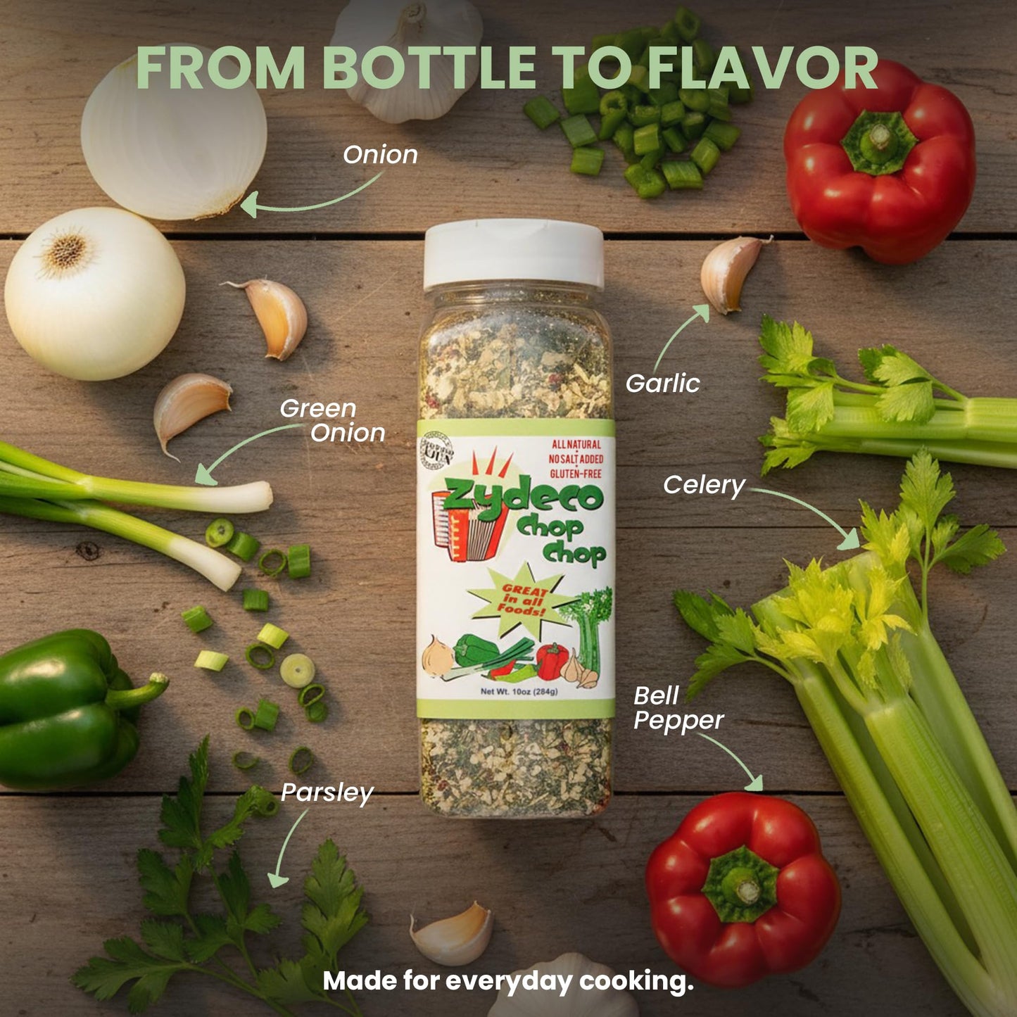 Zydeco Chop Chop Cajun Trinity Seasoning Blend - Dehydrated Onion, Bell Pepper, Garlic & Celery - Salt Free, Gluten Free, All Natural Vegetable
