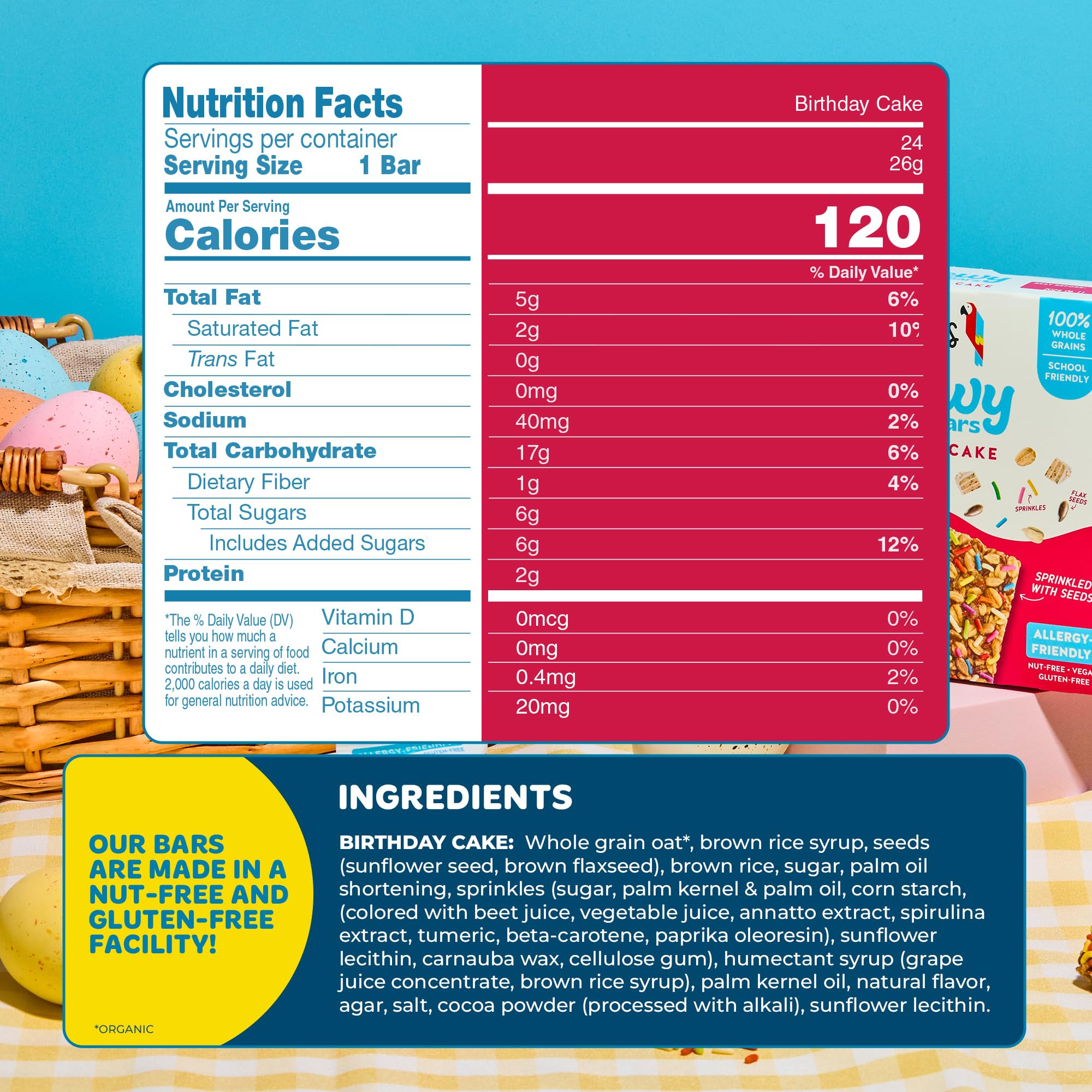 Blake’s Seed Based Chewy Granola Bars - Birthday Cake (24 Count), Vegan, Gluten Free, Nut Free & Dairy Free, Healthy Snacks for Kids or Adults, School