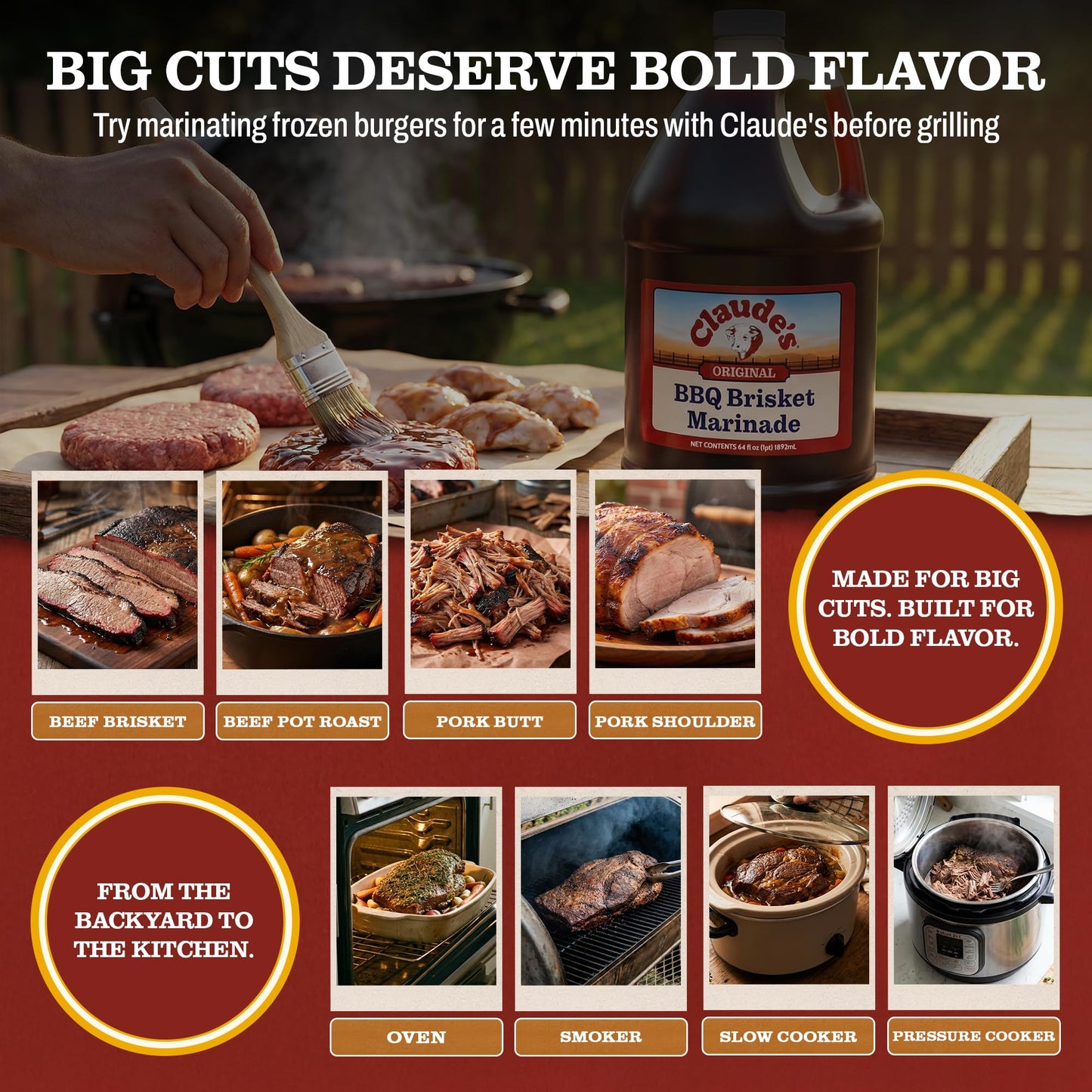 Claude's Original Texas BBQ Brisket Marinade Sauce, Gluten Free, 64 oz