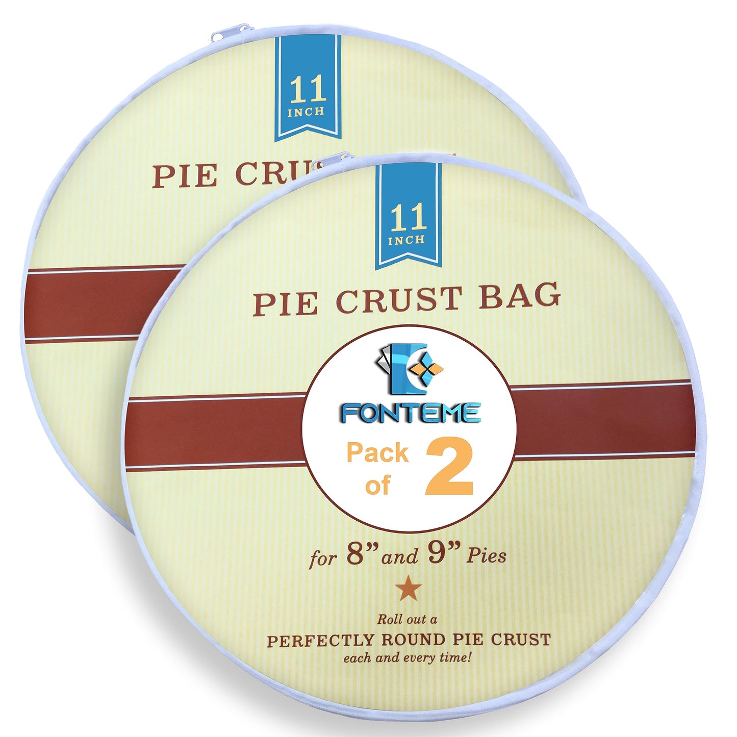 Fonteme Plastic Pie Crust Dough Rolling Bag - Set of 2 (11") | Non-Stick Mess Free Pie Crust Dough Shaper, Cookie, Pastry, Pizza, and Pasta Doug