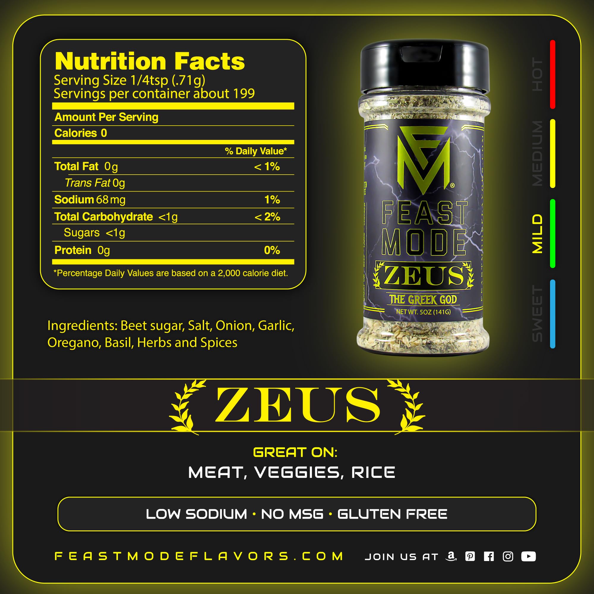 Feast Mode Flavors | Olympian Pack | 5 count | 5oz seasonings | meal prep seasoning, low sodium, no msg, gluten free, low calorie, no artificial