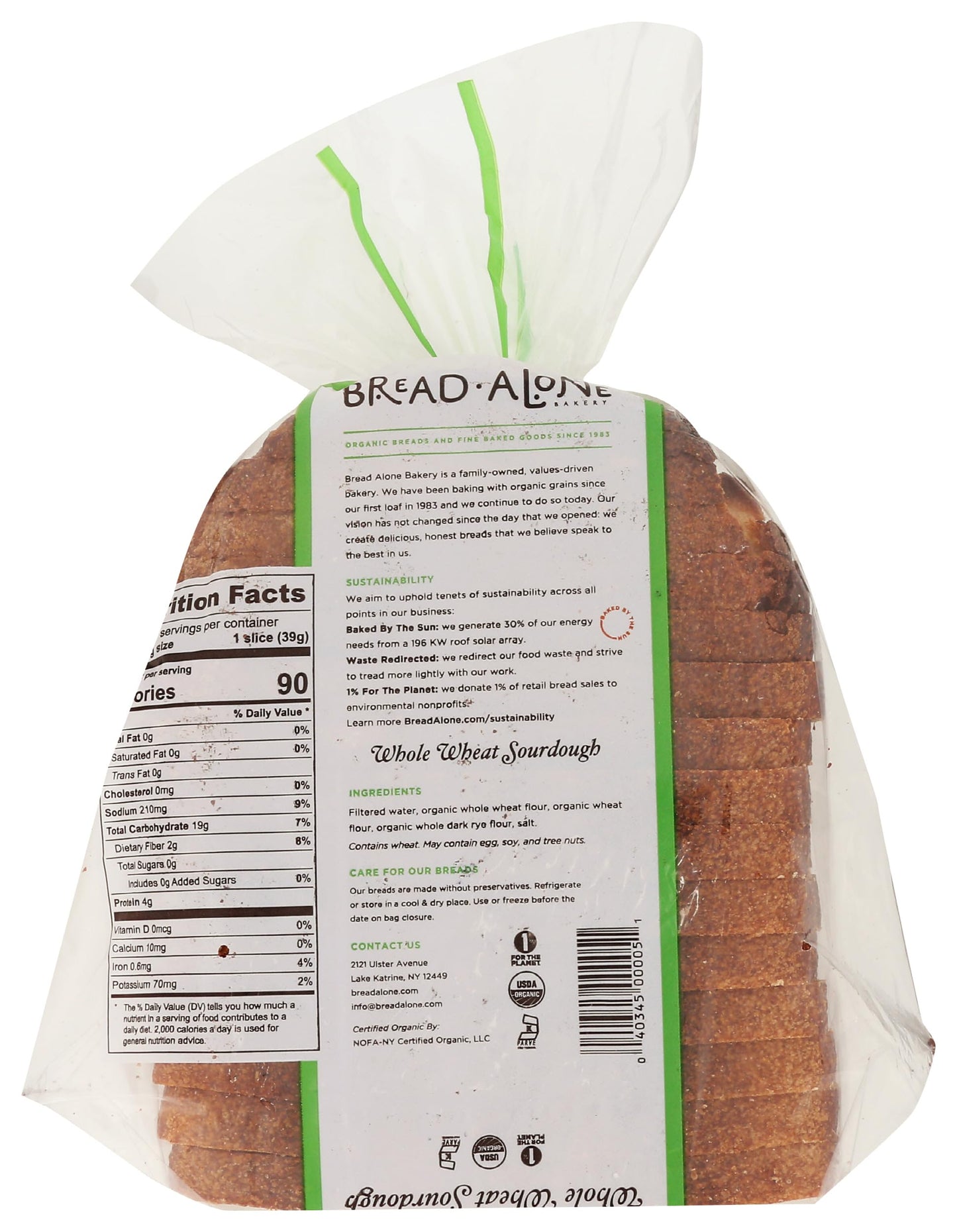 Bread Alone, Organic Whole Wheat Sourdough, 22 oz