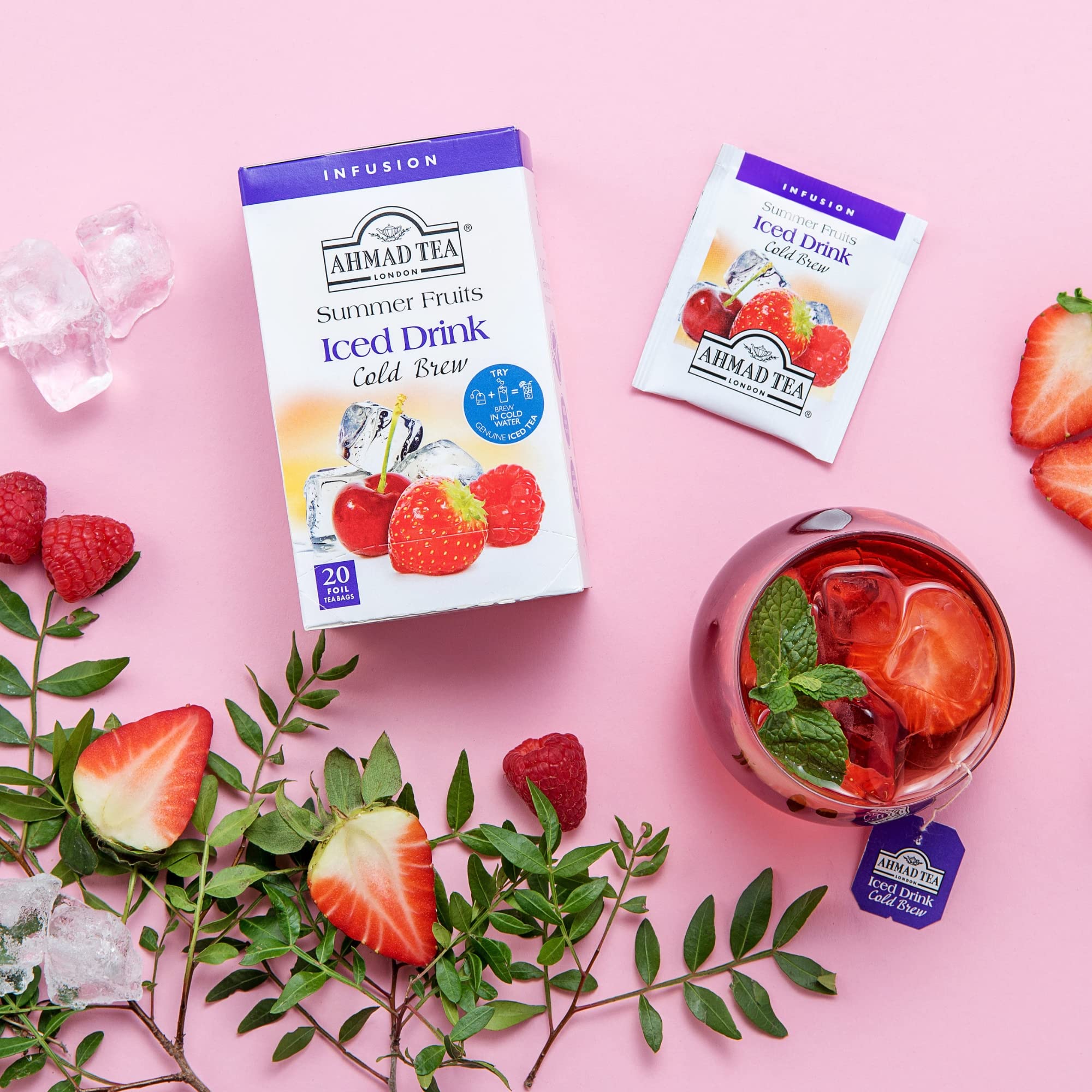 Ahmad Tea Herbal Tea, Cold Brew Summer Fruits Teabags, Iced Tea, 20 ct (Pack of 6) - Decaffeinated