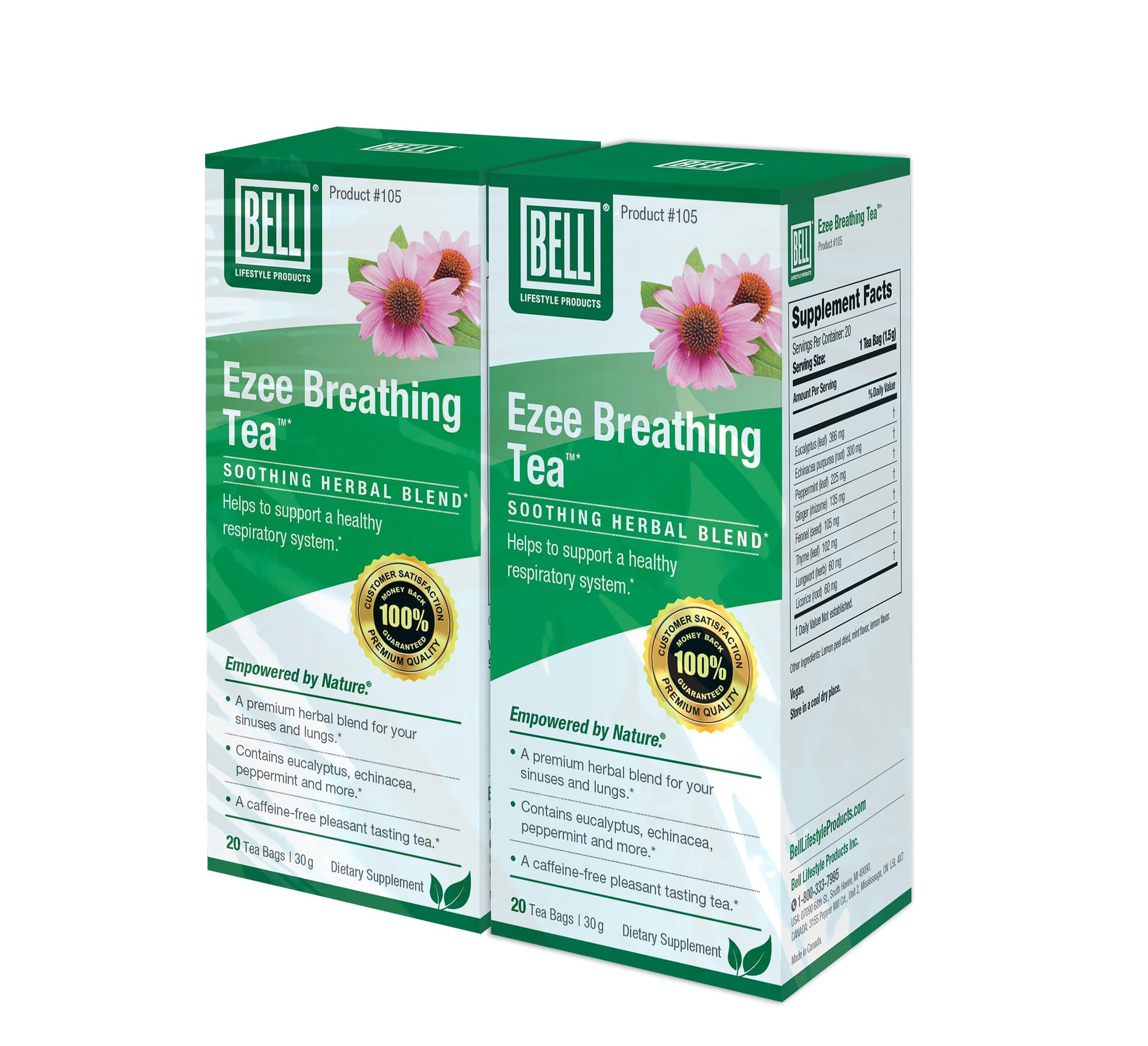 Bell Ezee Breathing Tea Bags, Respiratory & Lung Support | Natural Herbal Blend with Peppermint, Thyme, Eucalyptus & More| Lab Tested, Vegan, Non-GMO