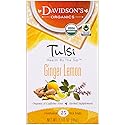 Davidson's Organic Tulsi Ginger Lemon Herbal Tea, 25 Caffeine-Free Teabags, 1.58 oz, 5.6 x 3.3 x 3 inches