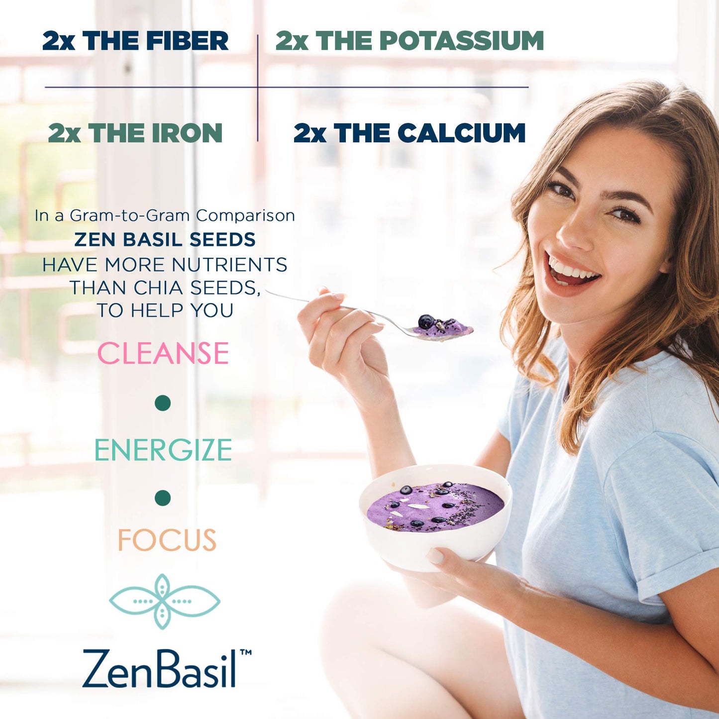 Zen Basil Seeds | edible basil seeds, kosher, non-gmo, lectin free, gluten free, plant based, keto, paleo, vegan | 15g fiber per/serv | 14oz | more