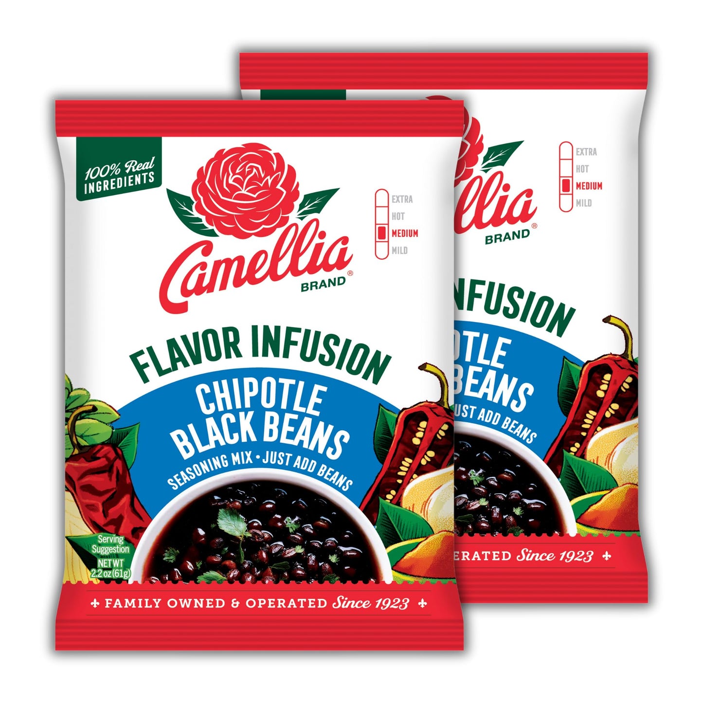 Camellia Beans Chipotle Black Beans Flavor Infusion Seasoning Mix - Smoky Chipotle Chili & Paprika Blend with Onion & Garlic - All-Natural, Non-GMO