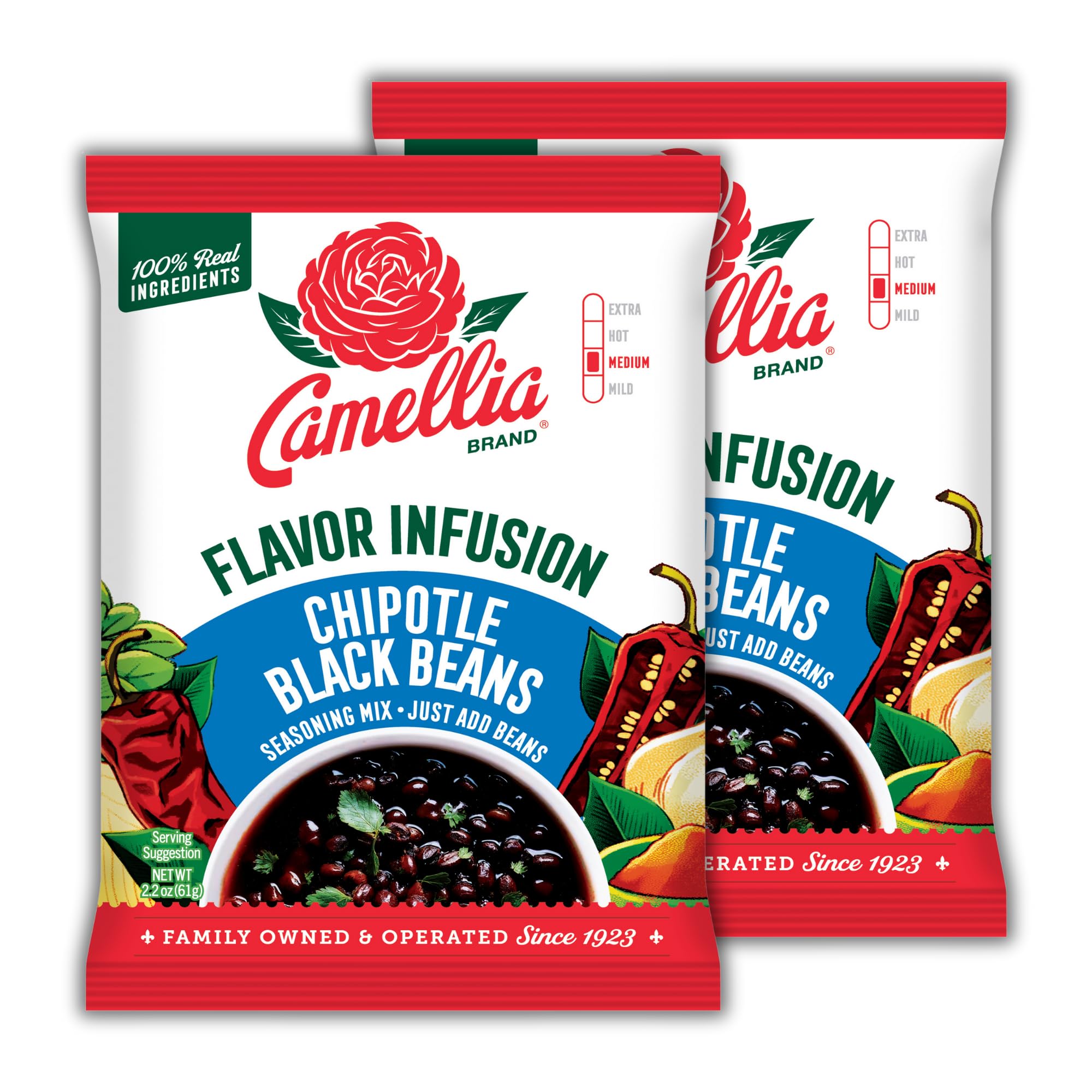 Camellia Beans Chipotle Black Beans Flavor Infusion Seasoning Mix - Smoky Chipotle Chili & Paprika Blend with Onion & Garlic - All-Natural, Non-GMO