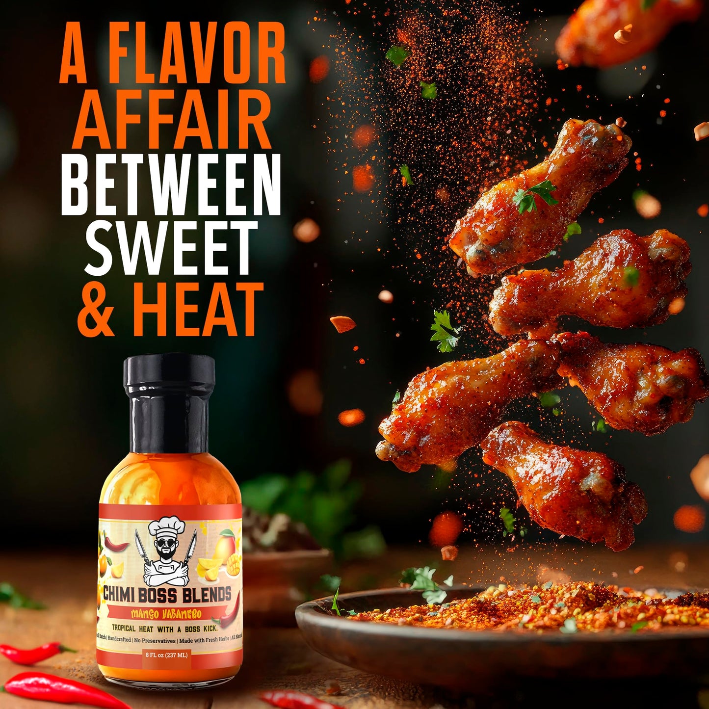 Chimi Boss Mango Habanero Sauce - Sweet-Heat Flavor Explosion for Tacos, Chicken, Pizza & More - 8 fl oz Bottle - Small Batch, USA Made, No Fillers