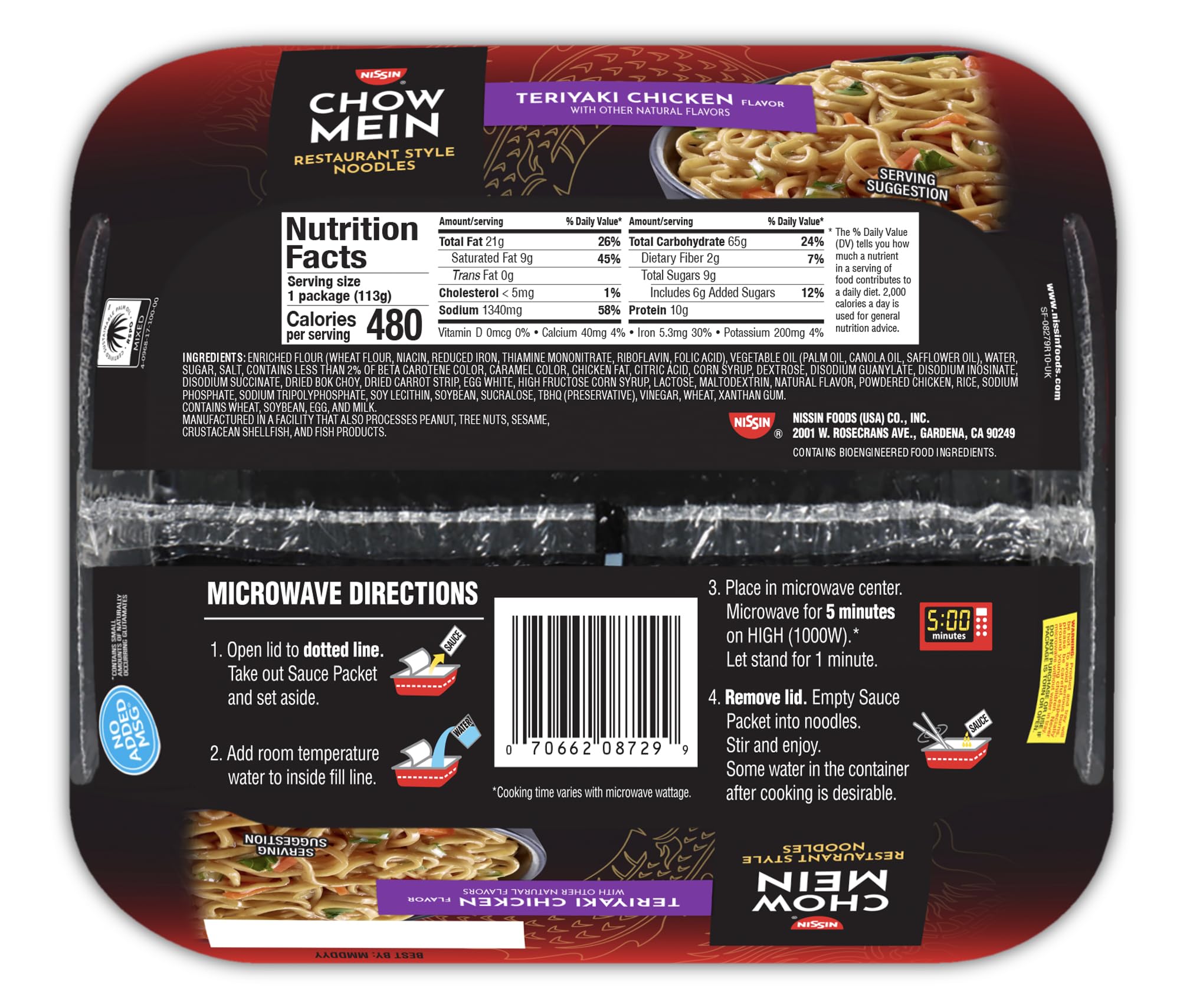Nissin Chow Mein Noodles, Teriyaki Chicken, 4 Ounce (Pack of 8)