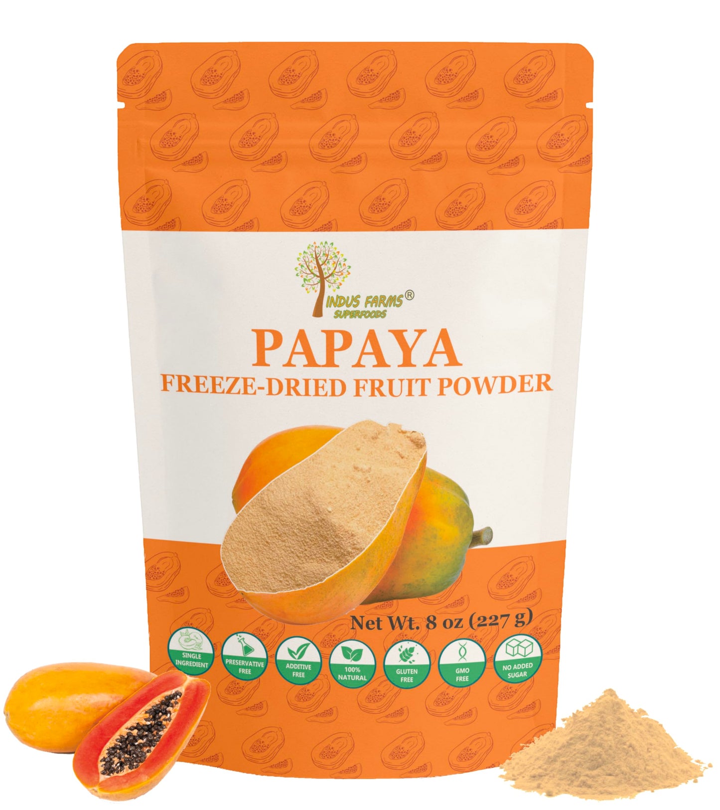Indus Farms Freeze-Dried Papaya Fruit Powder | Pure Tropical Papaya for Smoothies, Yogurt, Baking, Desserts & Wellness Drinks | GMO-Free, Vegan | 8 oz