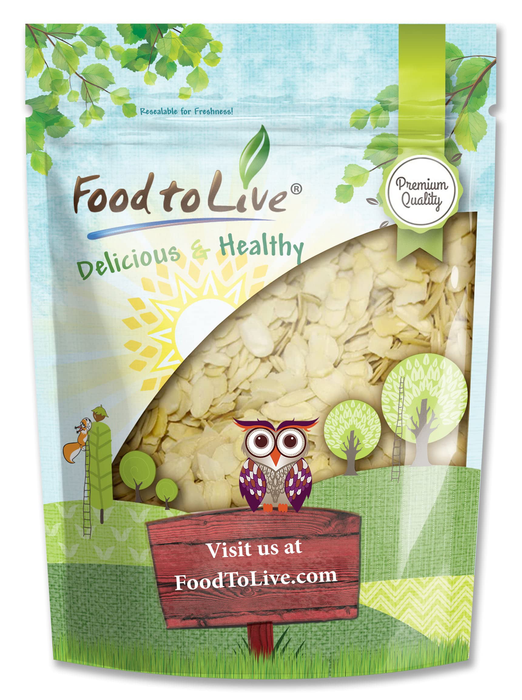 Food to Live - Blanched Sliced Almonds, 8 Ounces Thinly Sliced Raw Blanched Almonds, Vegan, Keto, Kosher, Bulk. High in Vitamin E, Riboflavin. Great