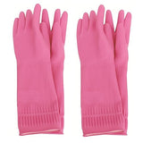 Myungjin (2 Pairs Reusable Waterproof Household Dishwashing Non-Slip Cleaning Latex Rubber Kitchen Gloves (Pink, Large)