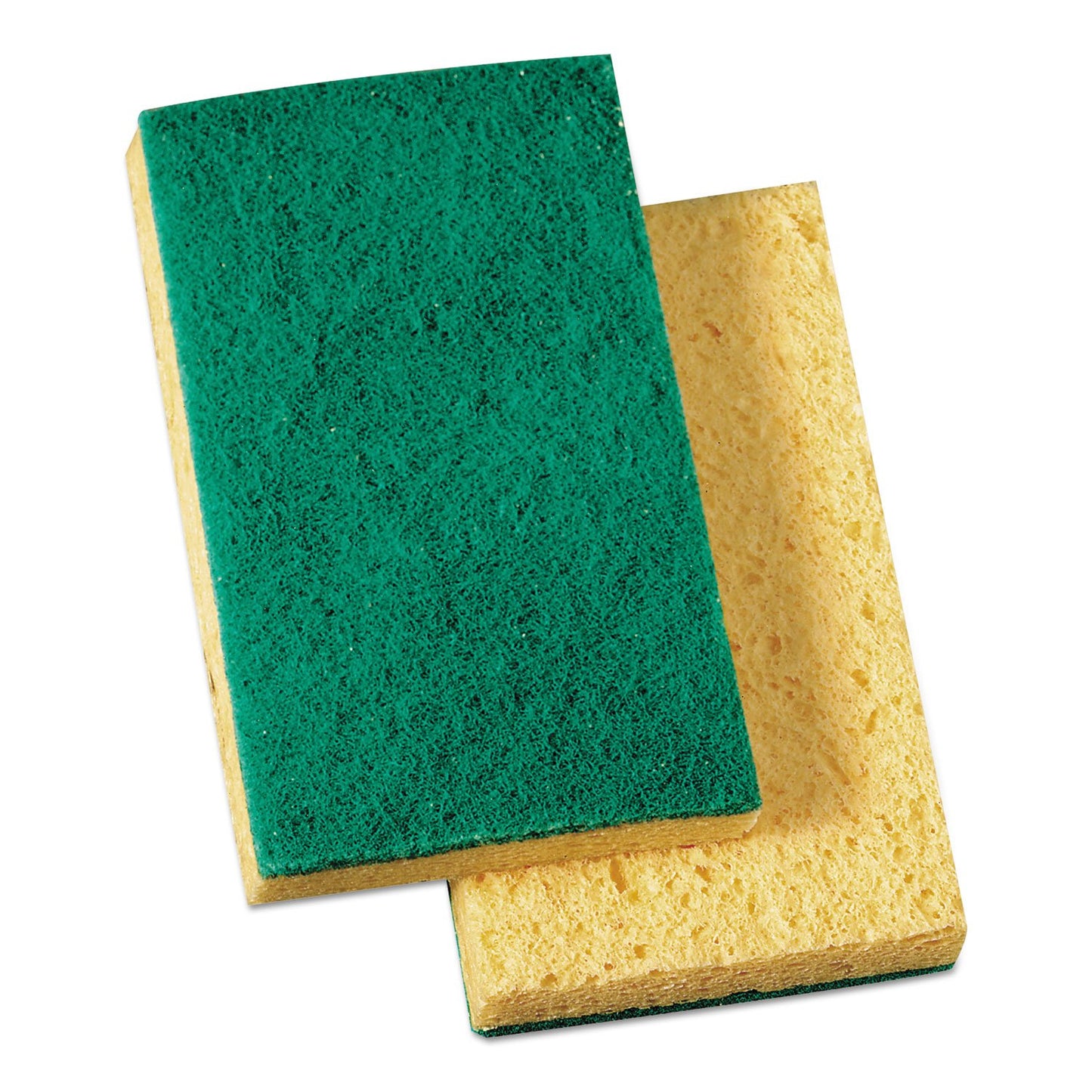 Boardwalk Scrubbing Sponge, Medium Duty, 3.6 x 6.1, 0.75" Thick, Yellow/Green, Individually Wrapped, 20/Carton