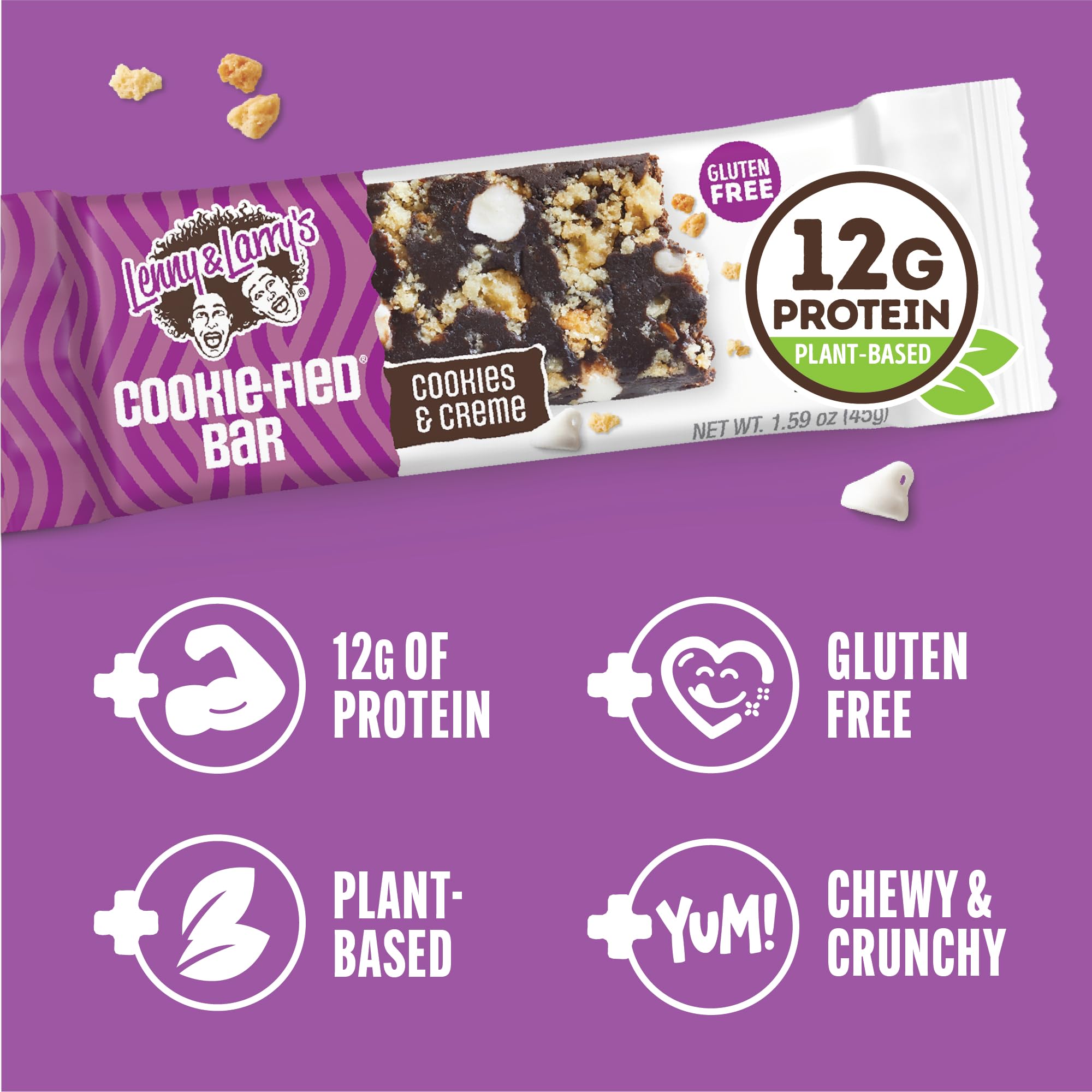 Lenny & Larry's Cookie-fied Protein Bar - Cookies & Creme Vegan Protein Bars 9x45g - Healthy Snacks with 12g Plant Protein & 5g Fiber - Gluten Free