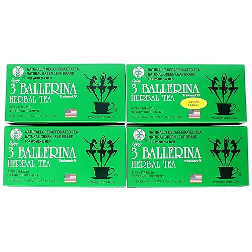 3 Ballerina Herbal Green Detox Tea- Bundle of 4 Boxes- Original 18 CT (3 Boxes) + Lemon 18 CT (1 Box)- 72 TEABAGS- Slimming Tea - Natural Tea