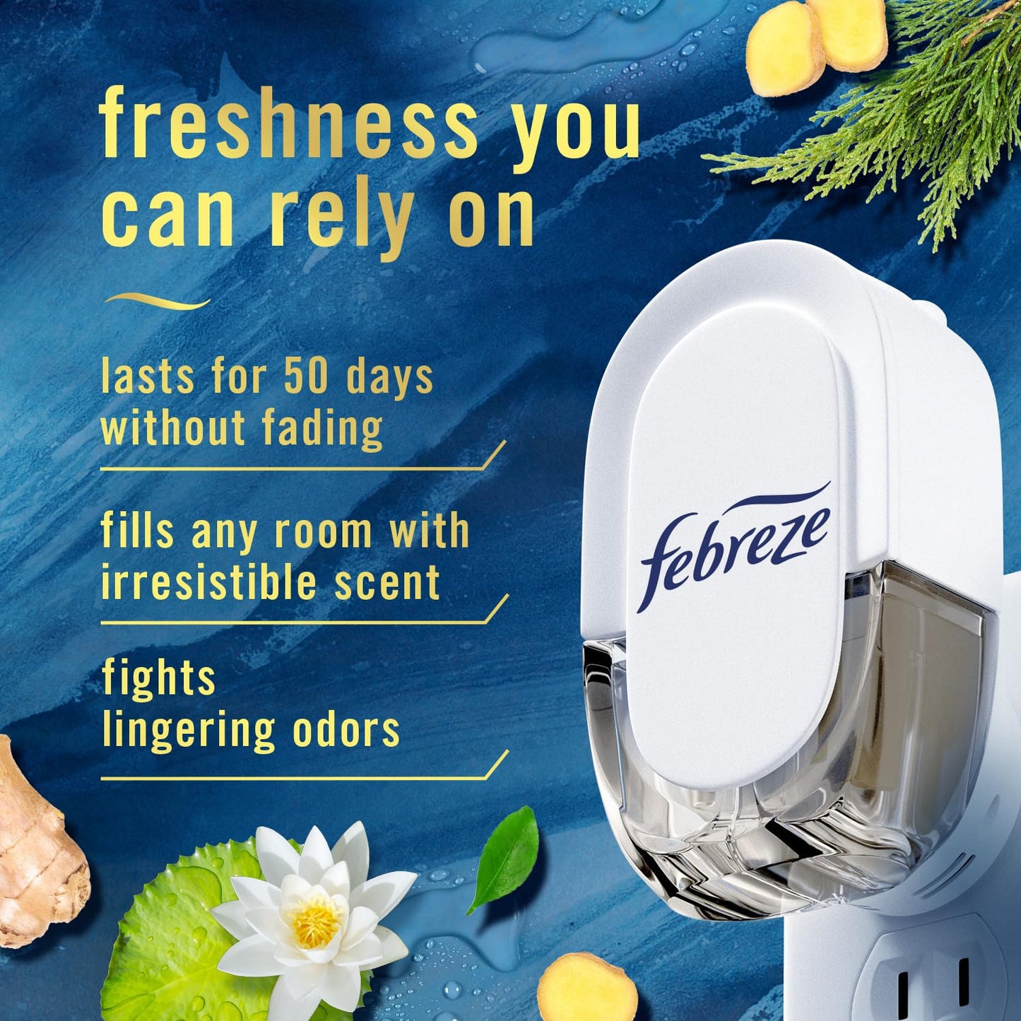 Febreze Plug In Air Freshener, Odor-Fighting Scented Oil Refill, Air Fresheners for Home and Bathroom and Kitchen, Long Lasting for Strong Odors