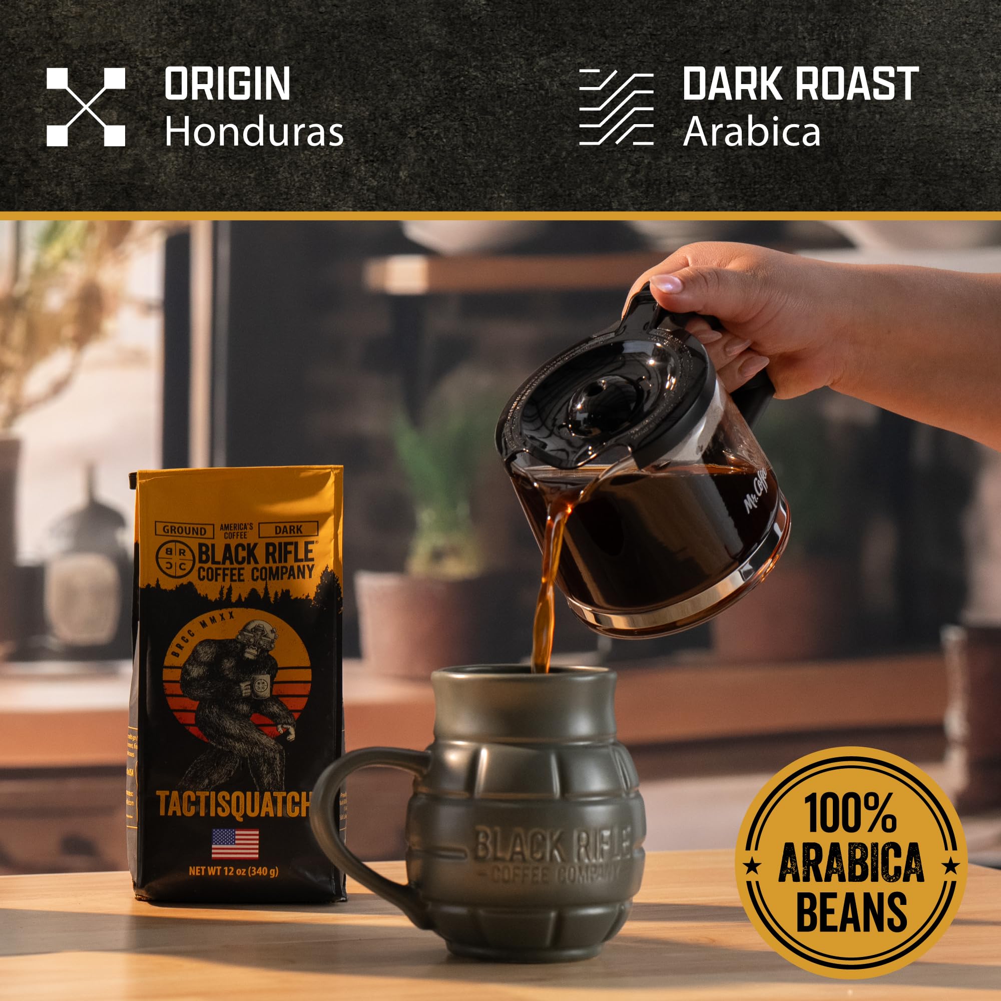 Black Rifle Coffee Company Tactisquatch, 12oz Bag, Ground Coffee Dark Roast - Roasted Blend Made from Arabica Beans - Colombian & Brazilian Beans
