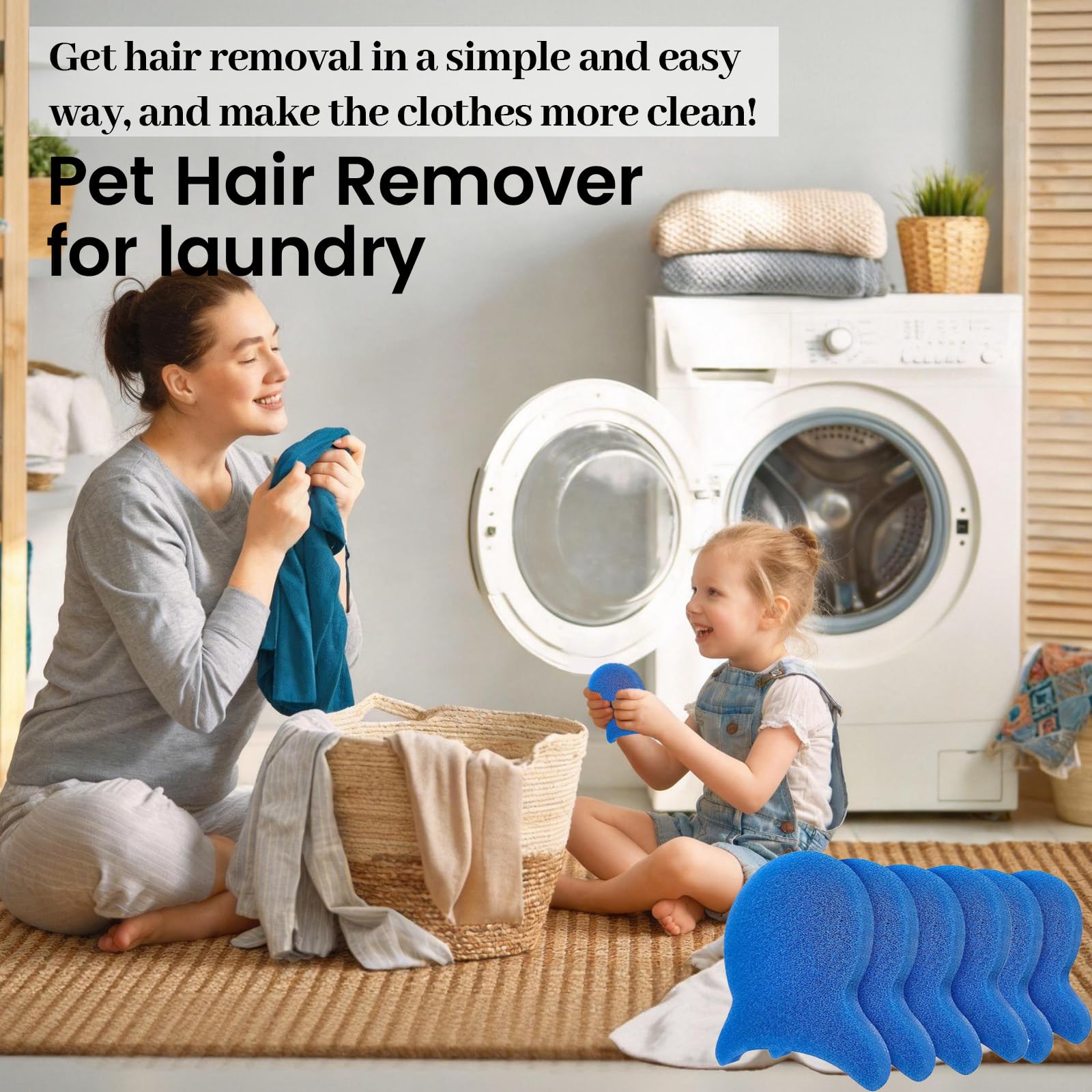 6 PCS Pet Hair Remover for Laundry- Effectively Removes Fur, Lint & Dander - Reusable, Eco- Friendly Laundry Pet Hair Catcher - Gentle Washing (Blue)