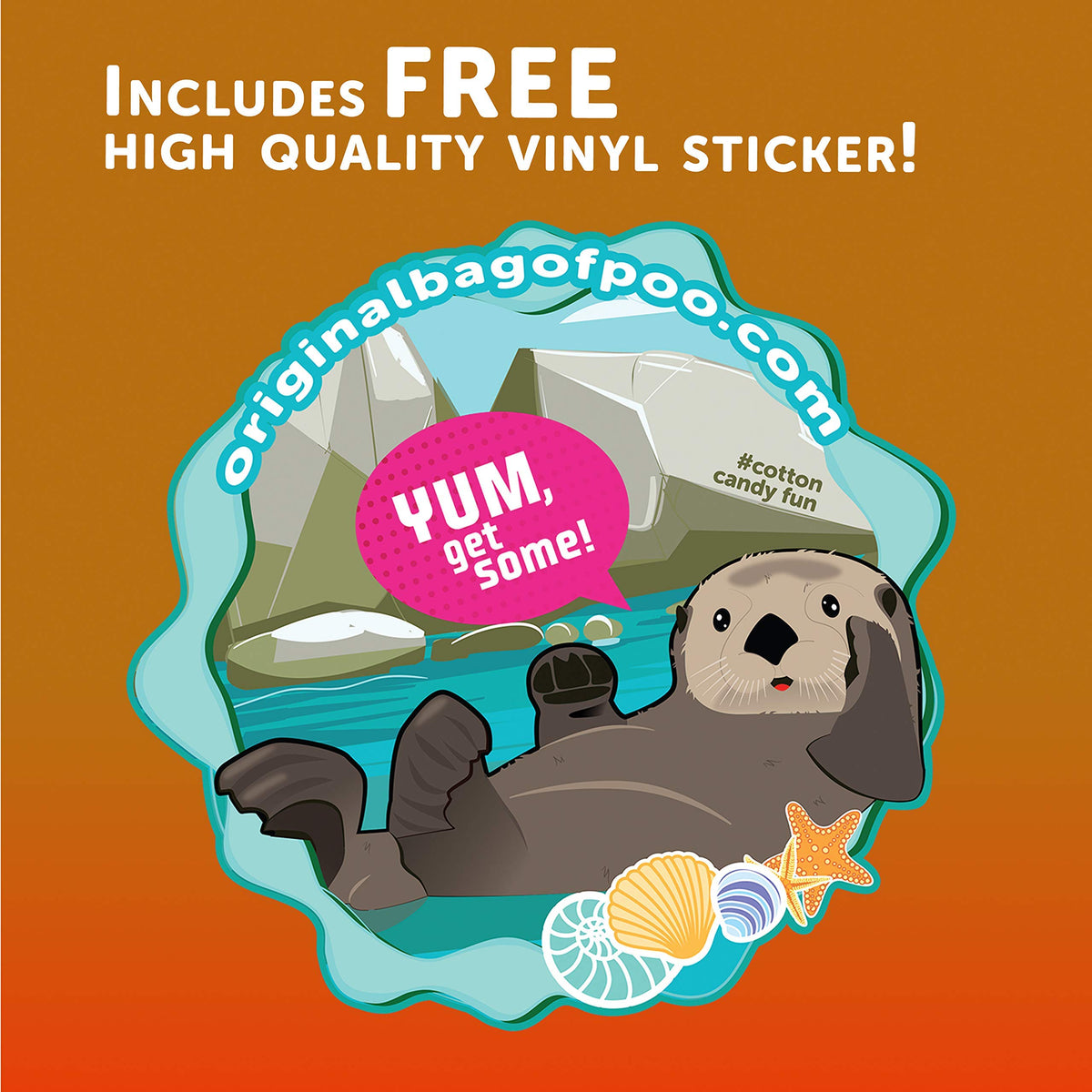The Original Bag of Poo®, Otter Poo (Orange Flavor Cotton Candy) Novelty Poop Gag Gift. Free sticker inside.