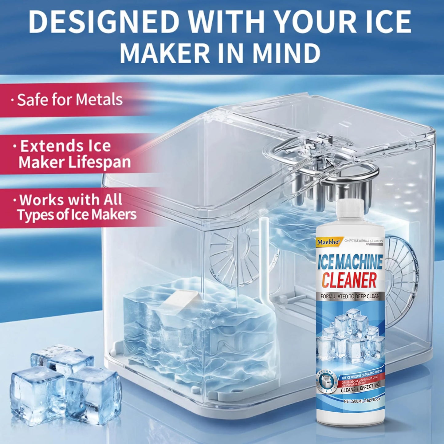 Ice Machine Cleaner Maker Descaler - 16 fl oz ice maker Descaler Cleaner Compatible with Opal, Kitchenaid, GE Profile,Nickel Safe Scale Remover