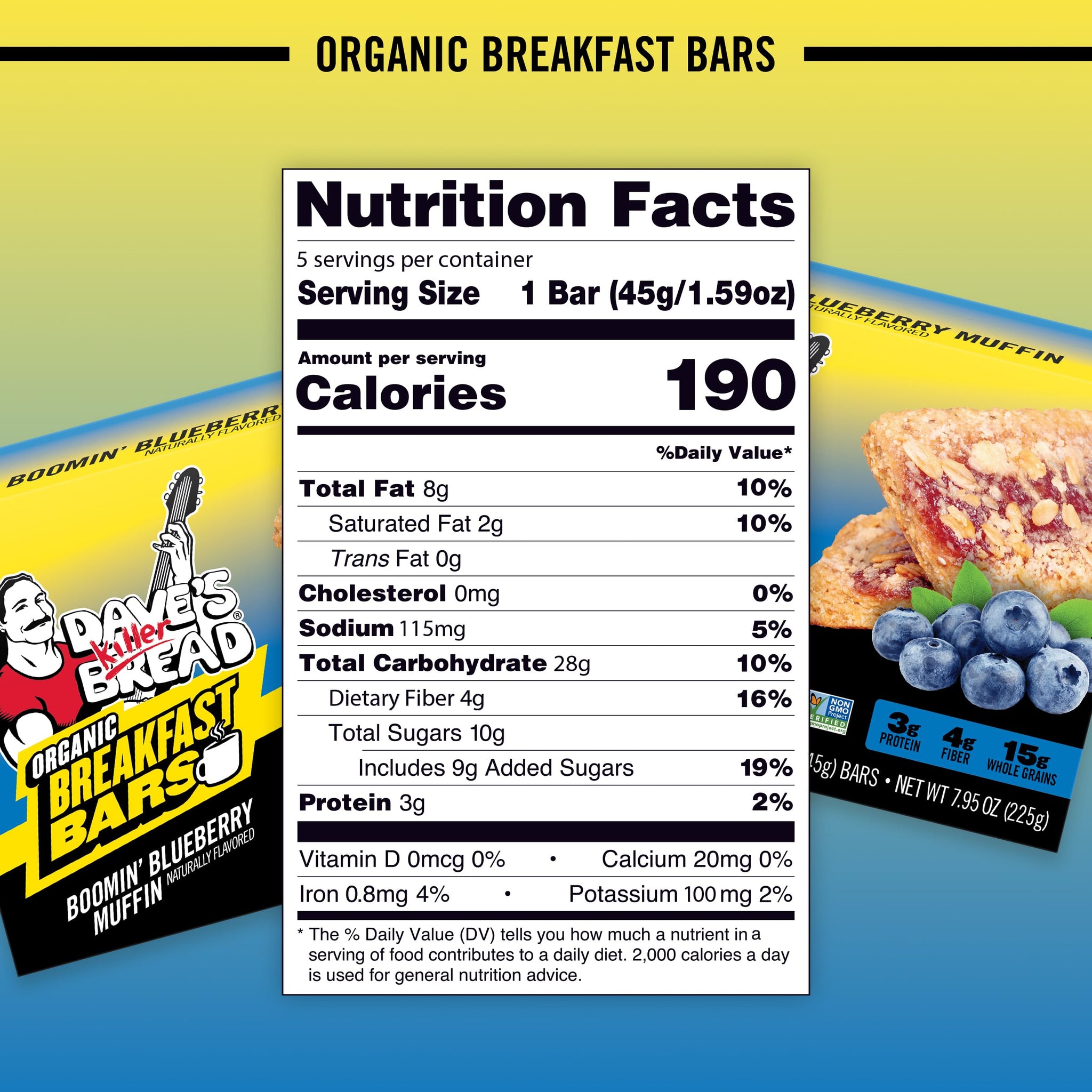 Dave's Killer Bread Blueberry, Apple & Strawberry BREAKFAST BARS, 5 CT (Variety Pack)