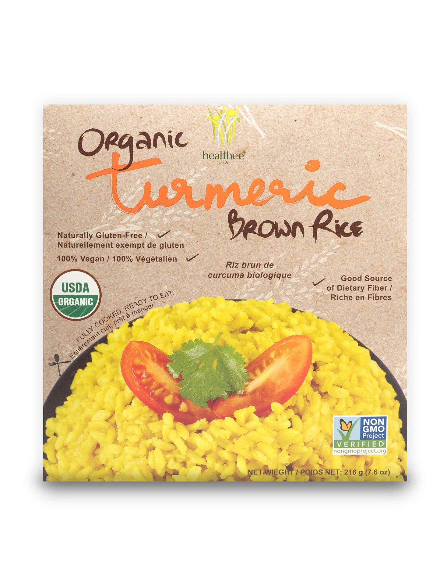 Healthee Organic Brown Rice, Gluten Free, Fully Cooked and Ready-to-Eat, USDA Certified Organic, GMO-Free, Microwaveable (Turmeric, Pack of 12)
