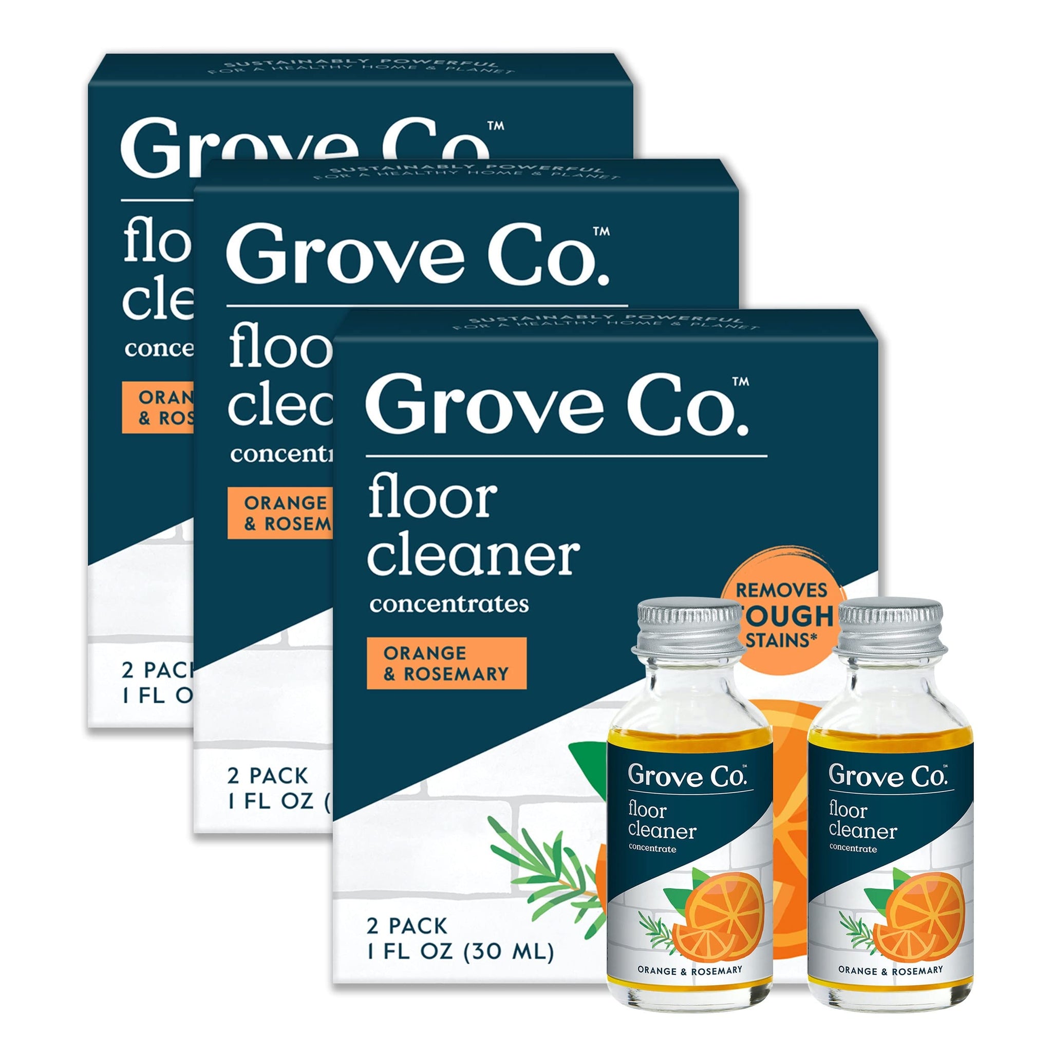 Grove Co. Floor Cleaner Refill Concentrate (6 x 1 Fl Oz) Plant-based Household Cleaning Supplies, Ammonia & Chlorine Free, No Plastic Waste, 100%