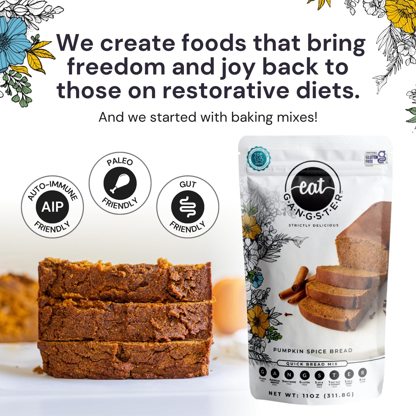 eat G.A.N.G.S.T.E.R. Pumpkin Bread Mix, Allergy-Friendly Baking Mix, Grain-Free, No Dairy, Nuts, Gluten, Dairy, For Paleo & AIP Diets, Seasonal Loaf, Doughnuts, Breakfast, Healthy Snack, Dessert