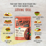 BeanVIVO (Pack of 12) Organics 16g Plant based Protein Three Bean Vegan Chili - Good Source of Fiber - Nutritious & Microwave Meals - Gluten-Free