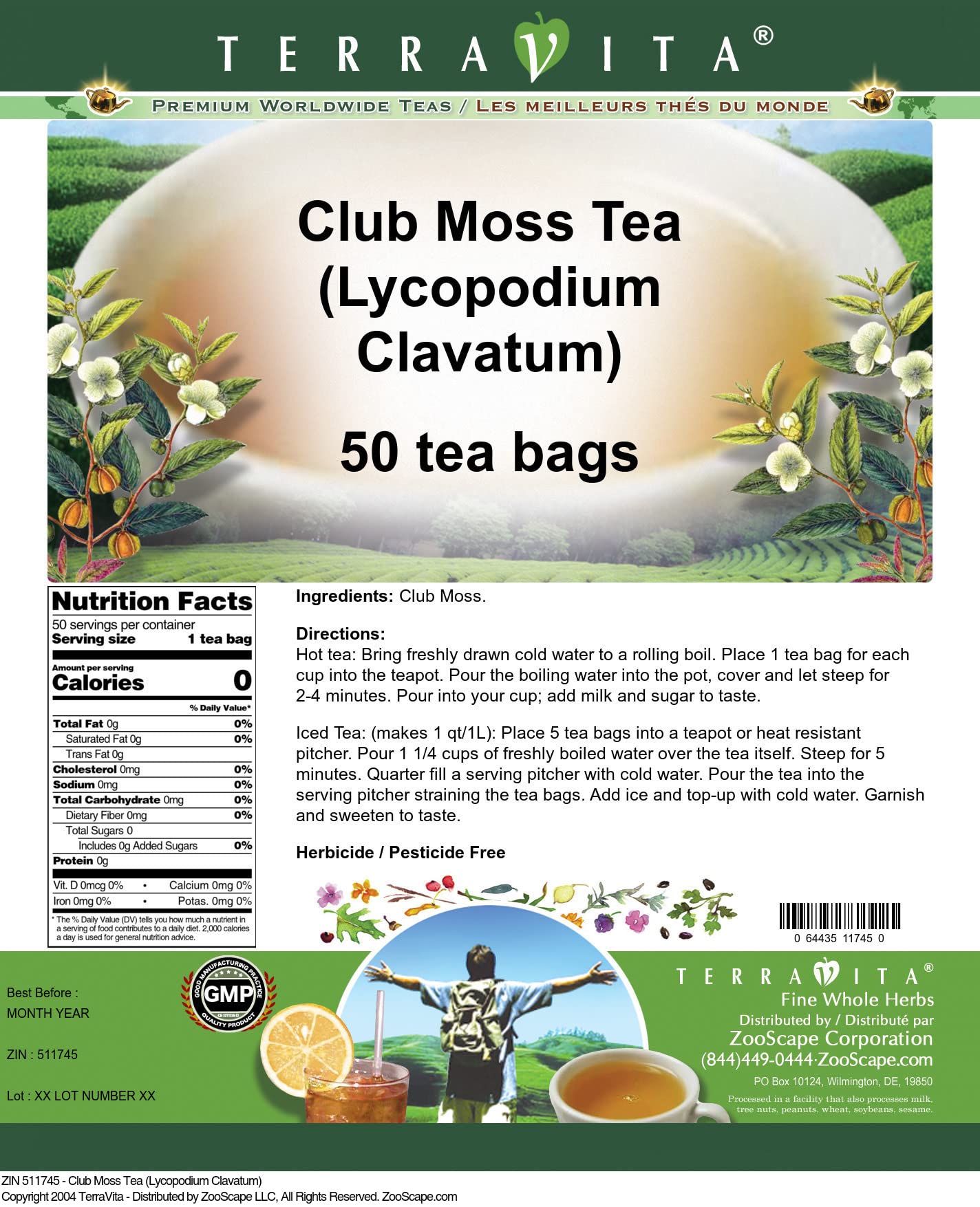 Club Moss Tea (Lycopodium Clavatum) (50 tea bags, ZIN: 511745)