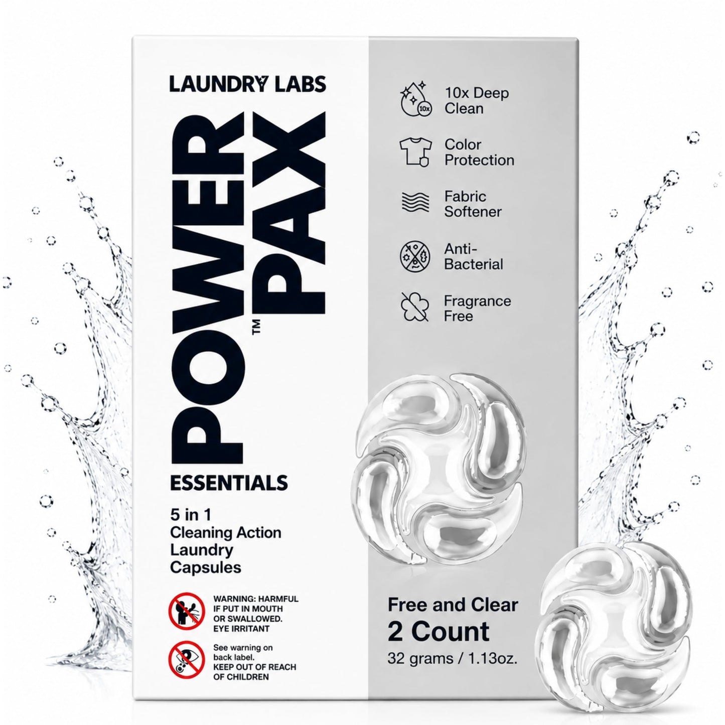 PowerPax 5-in-1 Commercial Laundry Detergent Capsules for Vending Machines, Free and Clear Unscented, 100 Count in 2 Packs - Stain Remover, Color