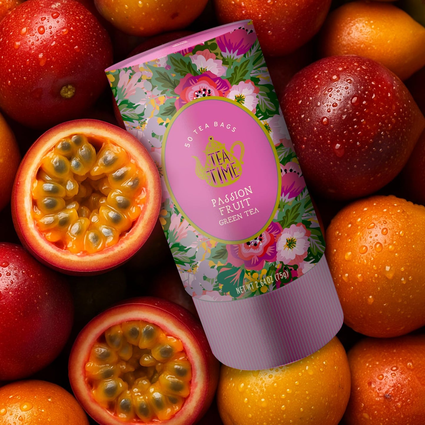 Life Plus Style Gourmet TEA TIME Passion Fruit Green Tea Natural Fruit Caffeinated Ceylon Teas Passion Green Tea Sweet Refreshing Hot or Cold 50 Tea