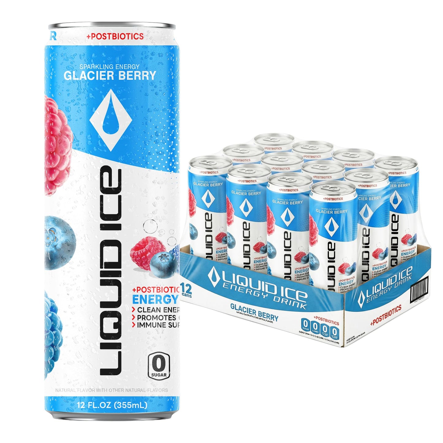 Liquid Ice Energy Drink - Zero Sugar, With Postbiotics For Gut-Health, Natural Caffeine, 120mg Caffeine, L- Theanine, Antioxidant Support, Clean