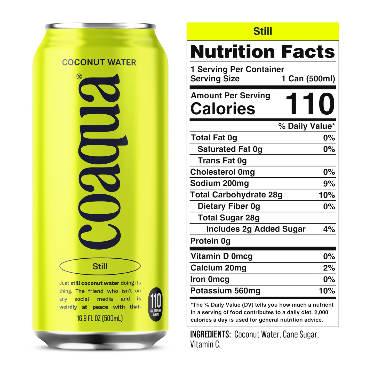 Coaqua Coconut Water, 12 Pack, Natural Electrolytes for Hydration, Naturally Sweet Electrolyte Drink Potassium, Pure Coconut Water Not from