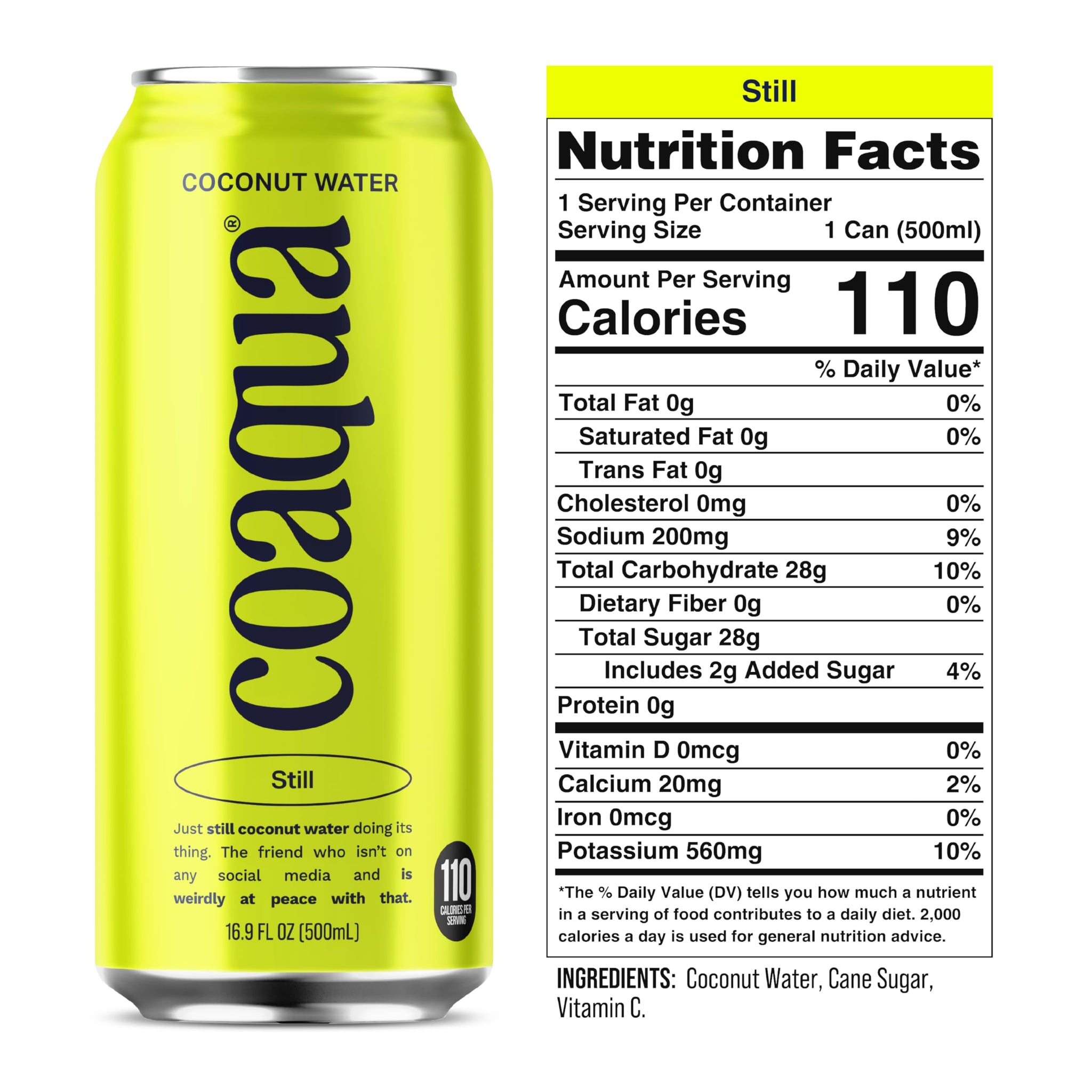 Coaqua Coconut Water, 12 Pack, Natural Electrolytes for Hydration, Naturally Sweet Electrolyte Drink Potassium, Pure Coconut Water Not from