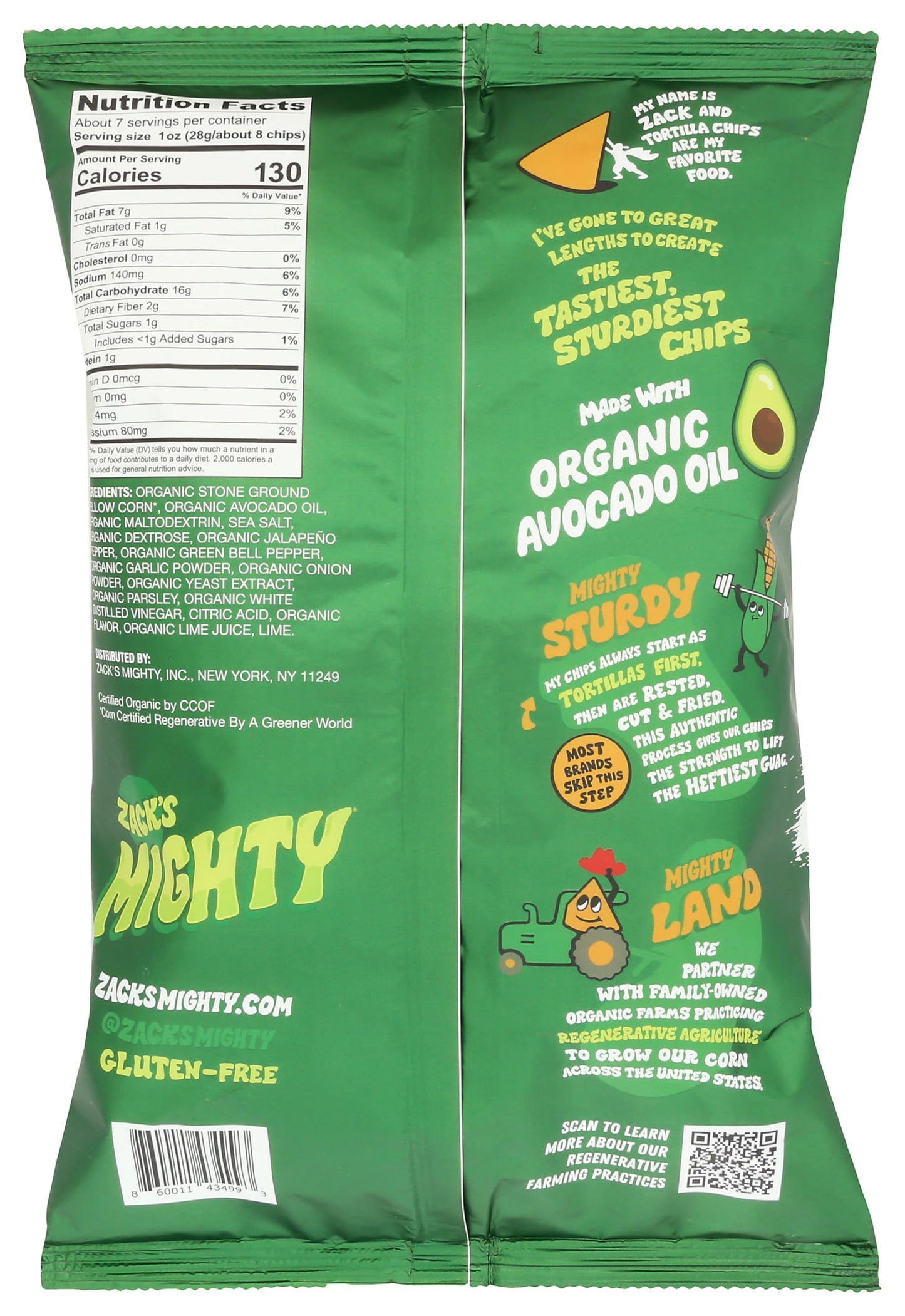 Zack's Mighty Organic Avocado Oil Tortilla Chips - Jalapeño Lime, 7.5 OZ