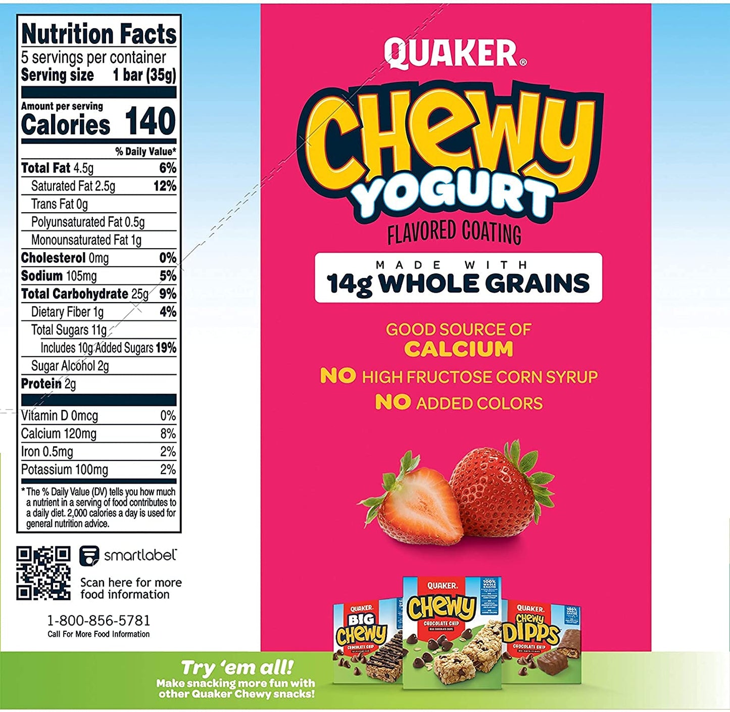 Quaker Chewy Yogurt Granola Bars, Strawberry, 6.1 oz
